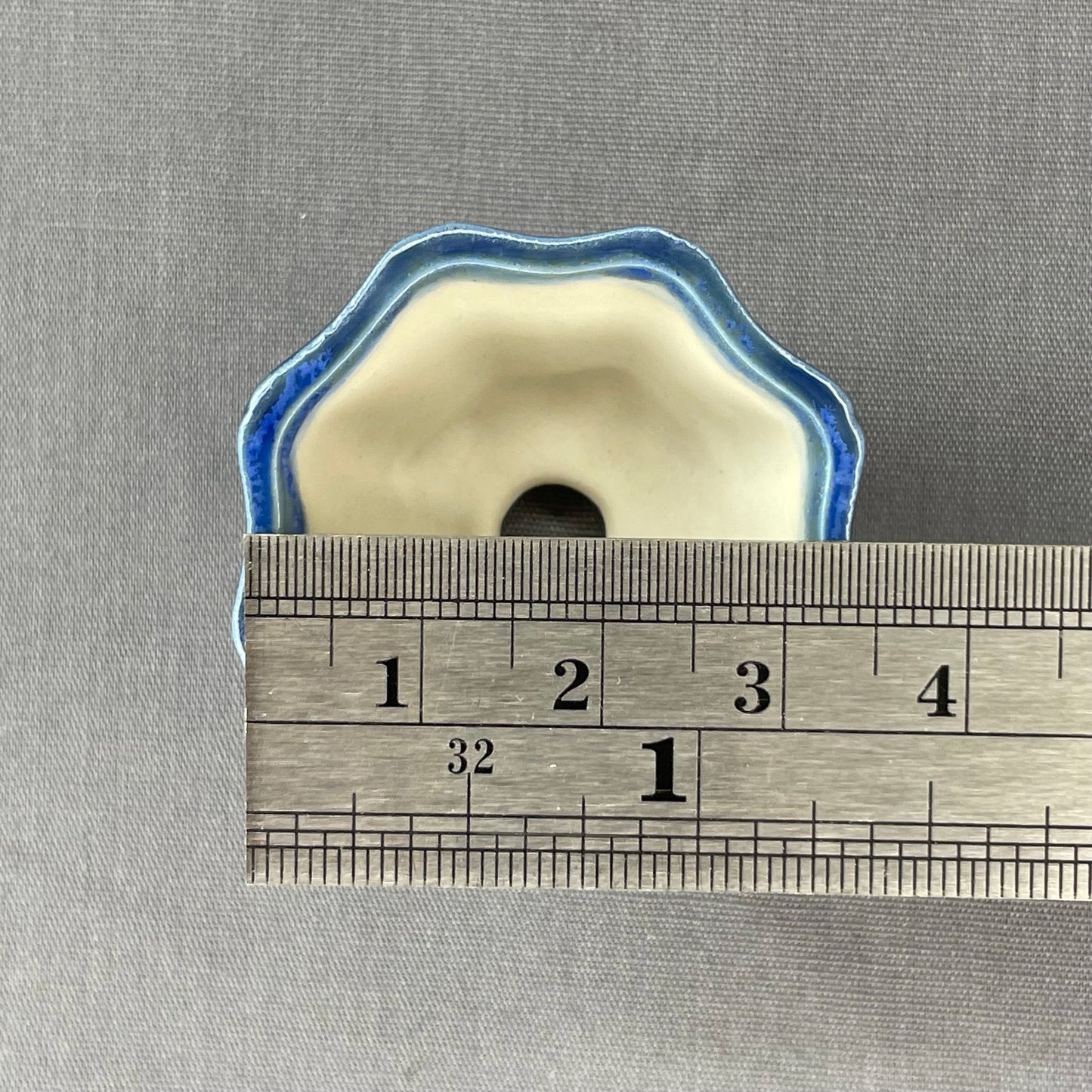 New! Tiny Flower-Shaped Mame Bonsai Pot in Deep Blue Cerulean, About 1.25 inches wide