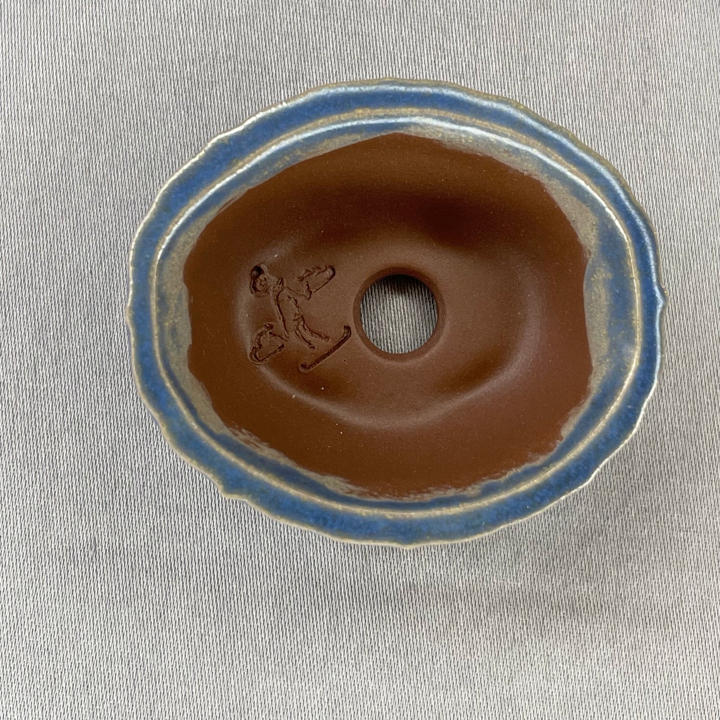 New! Tiny Scalloped Oval Mame Bonsai Pot in Denim Chocolate, Only 1.5 inches long