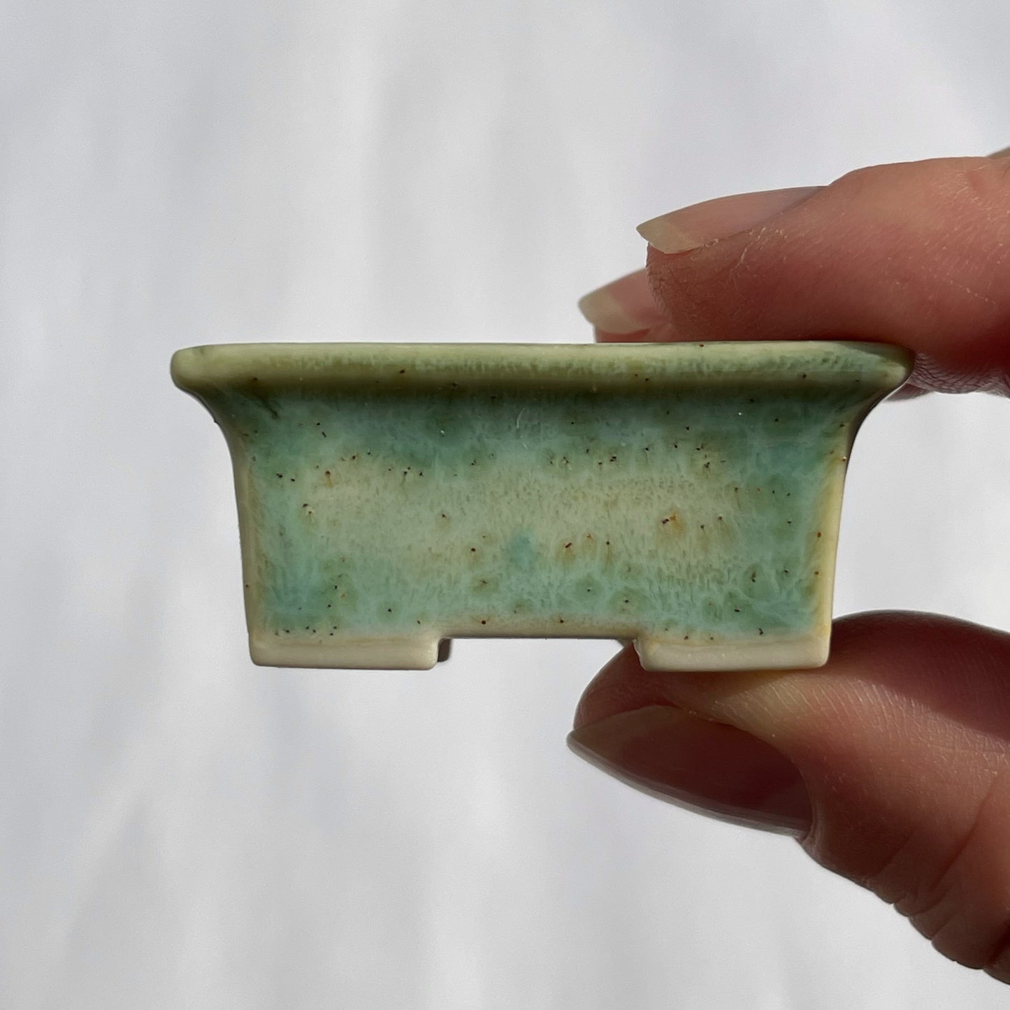 New! Tiny Rectangle Mame Bonsai Pot in Mint Chip, Only 1.5 inches long