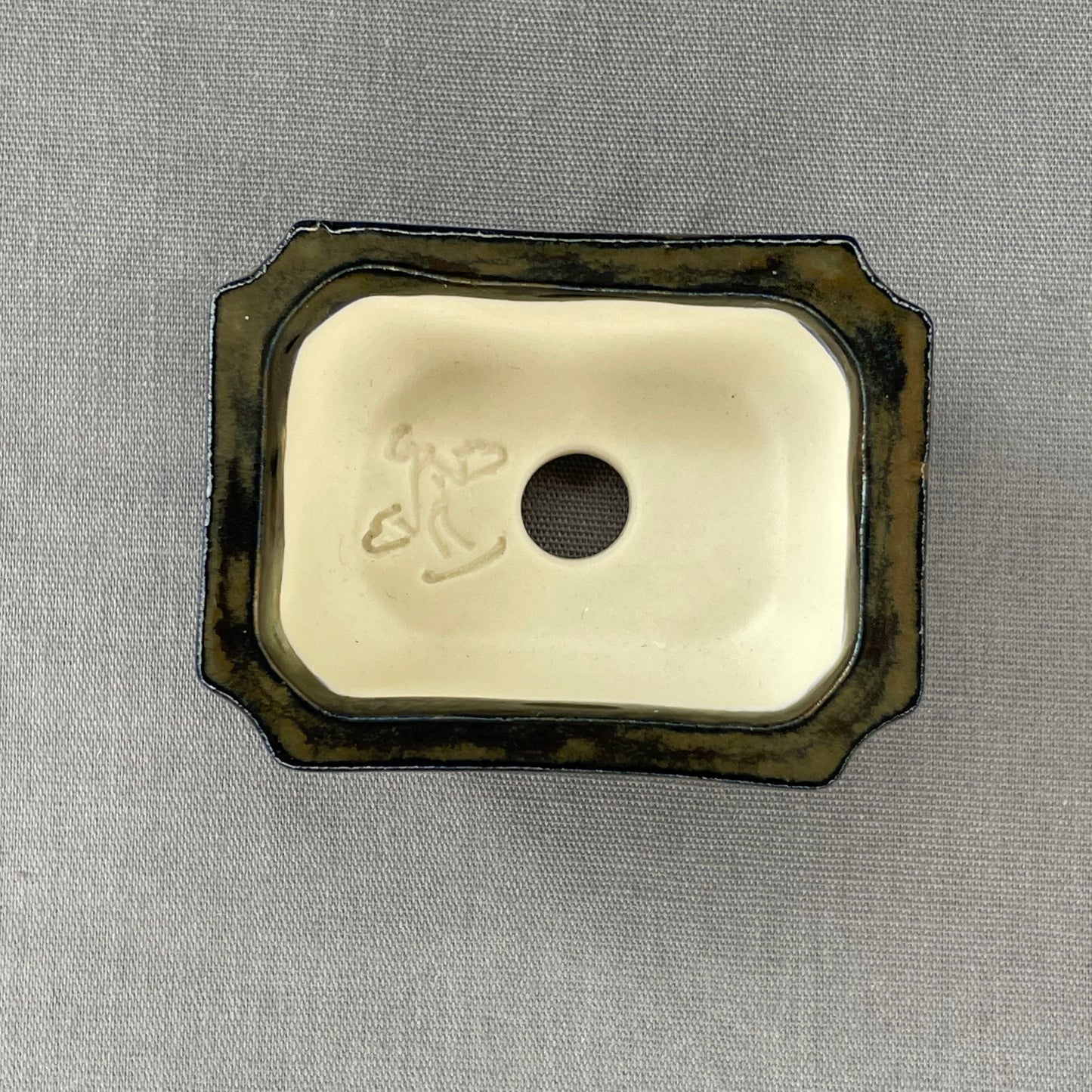 New! Tiny Rectangle Mame Bonsai Pot in Dark Lustre, About 1.5 inches long