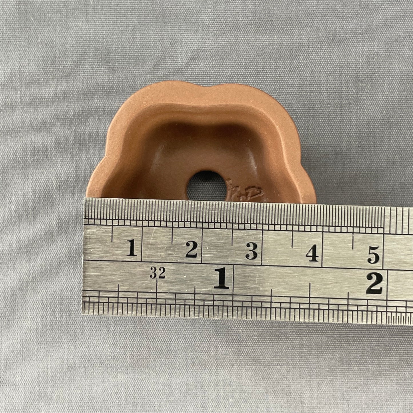 New! Tiny Flower-Shaped Mame Bonsai Pot in Chocolate Porcelain, About 1.5 inches wide