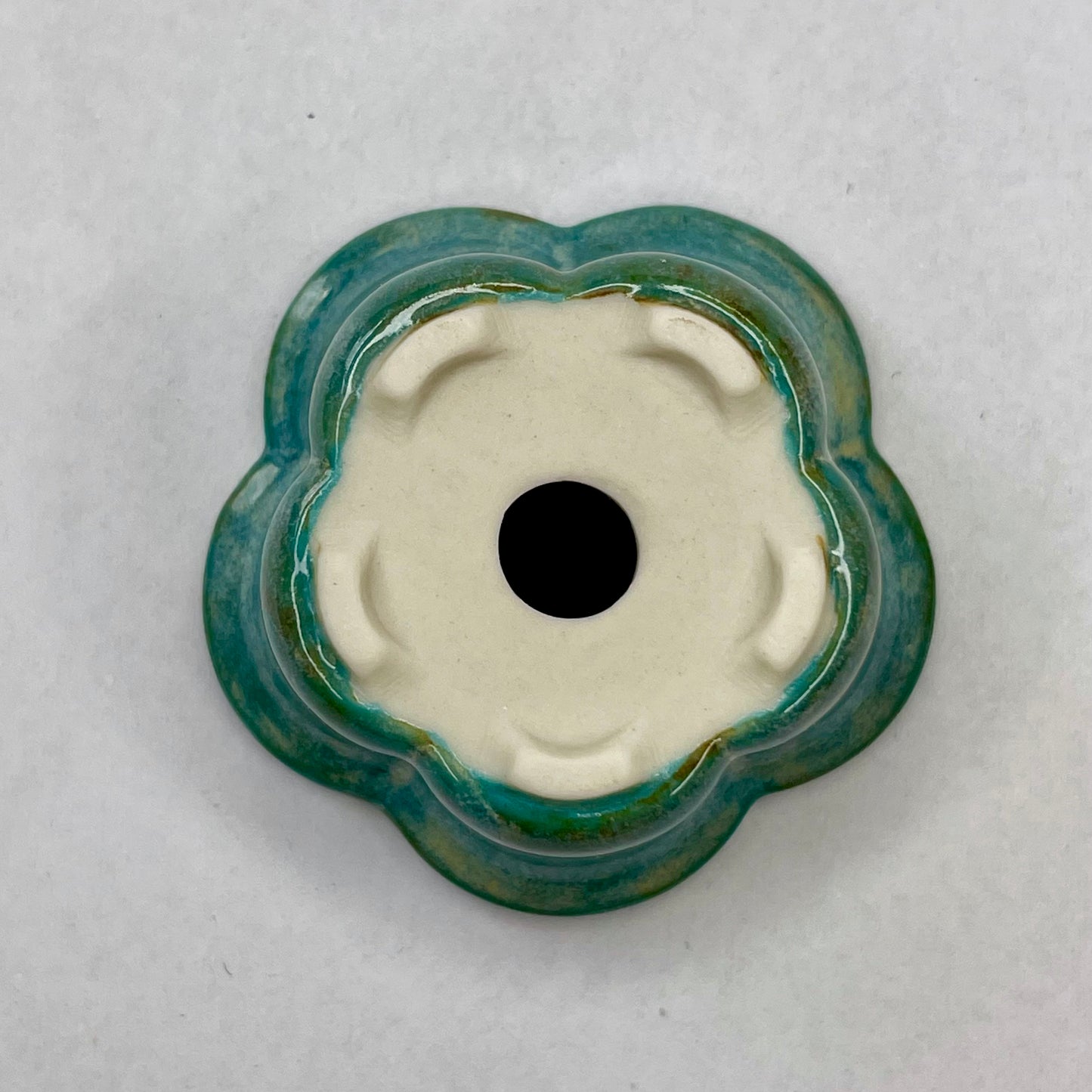 Tiny Flower-Shaped Mame Bonsai Pot in Turquoise Opal Lustre, Less than 1.5 inches wide