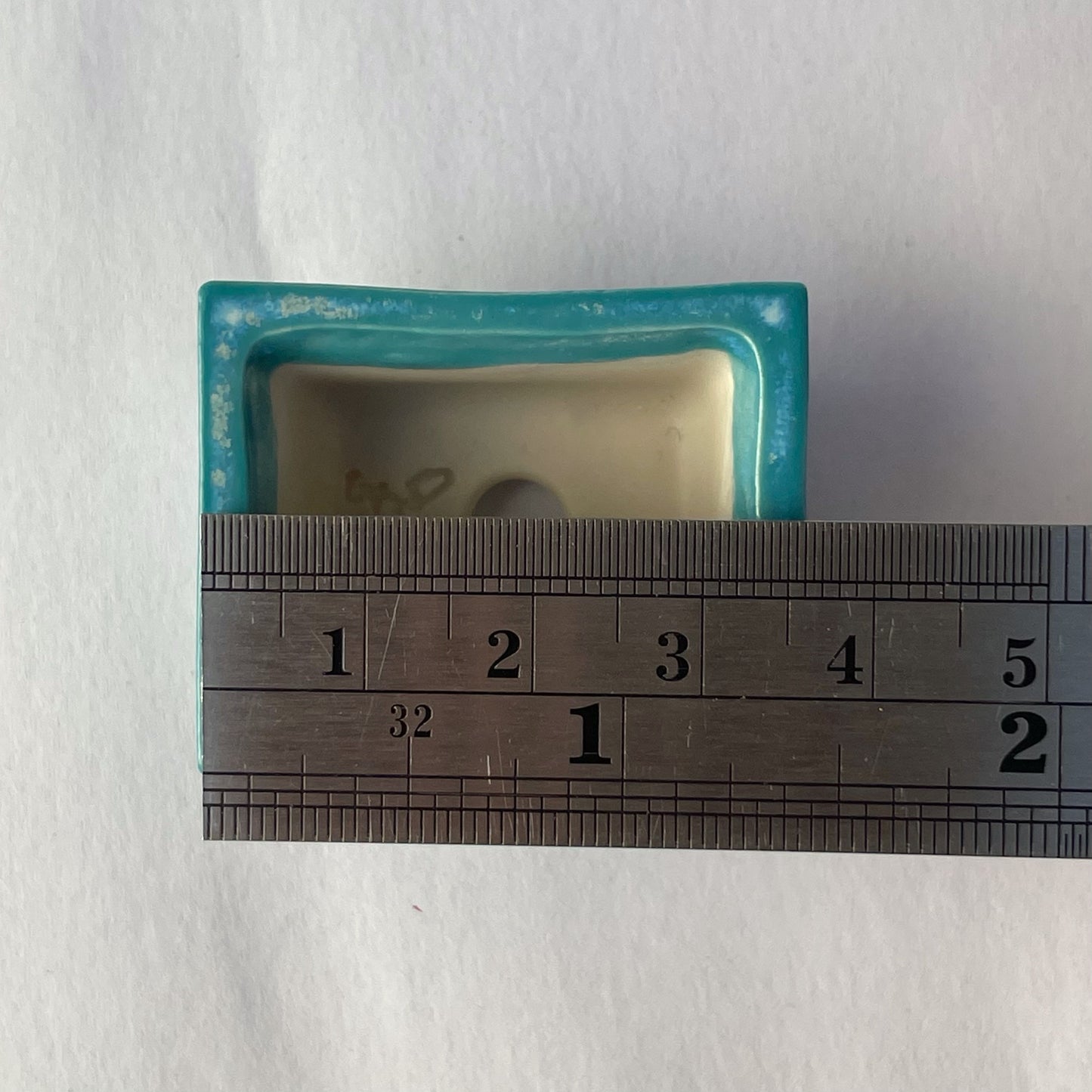 New! Tiny Rectangle Mame Bonsai Pot in Turquoise Pearl, Less than 1.5 inches long