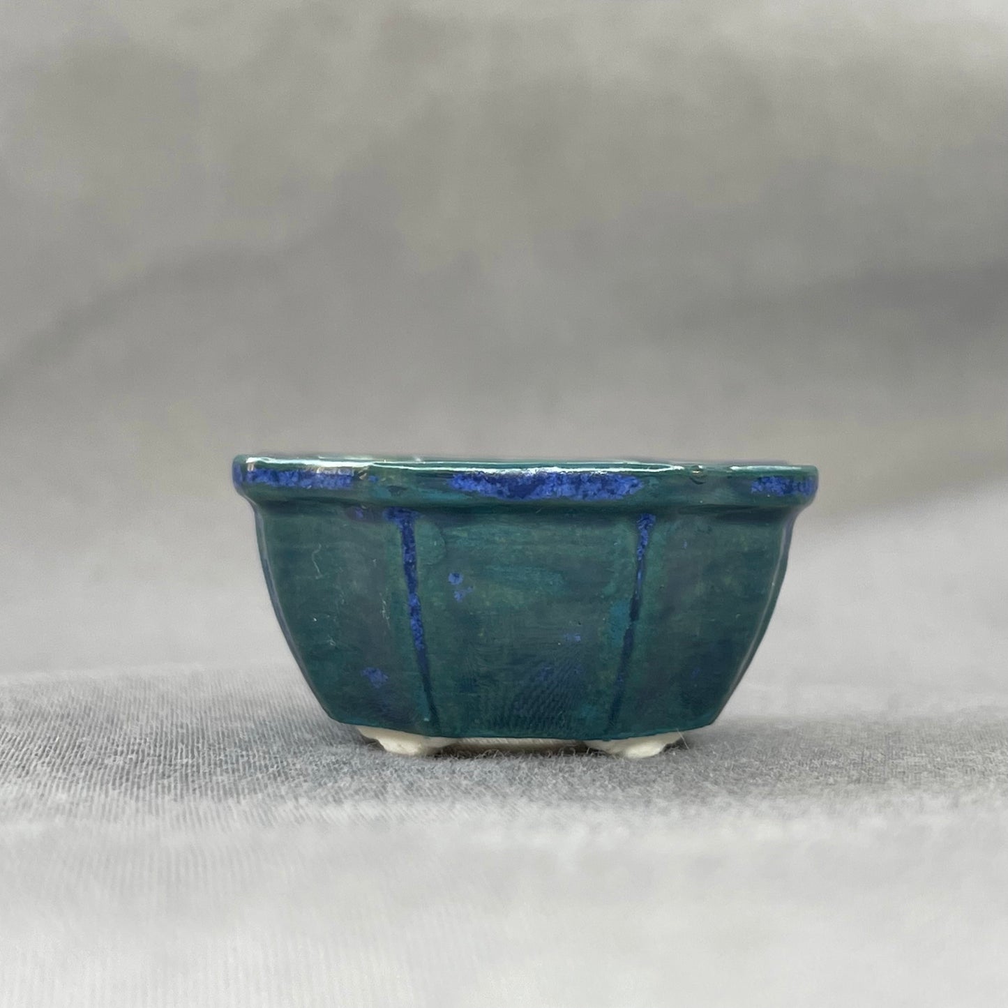 New! Tiny Flower-Shaped Mame Bonsai Pot in Teal Cerulean, Less than 1.5 inches wide