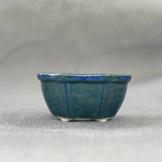 New! Tiny Flower-Shaped Mame Bonsai Pot in Teal Cerulean, Less than 1.5 inches wide