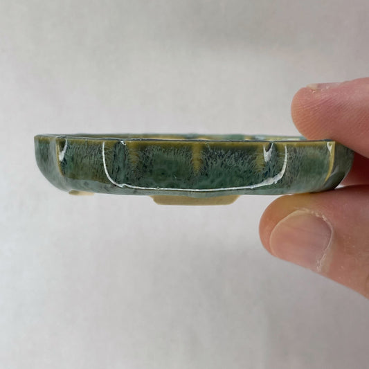 New! Tiny Shallow Decorative Mame Bonsai Pot in Monstera Moss, Less than 2.5 inches wide