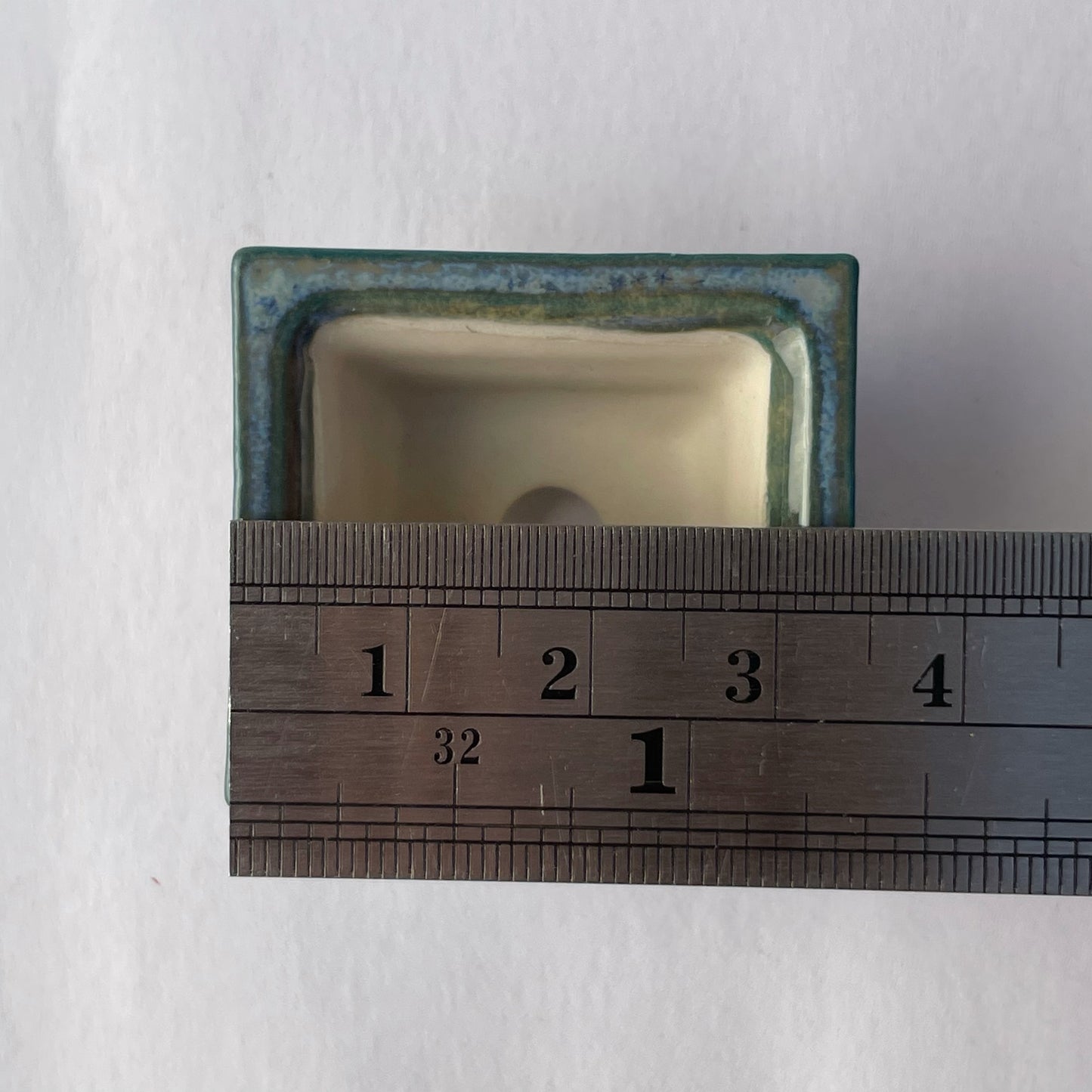 New! Tiny Embossed Rectangle Mame Bonsai Pot in Teal Pearl, Less than 1.5 inches long
