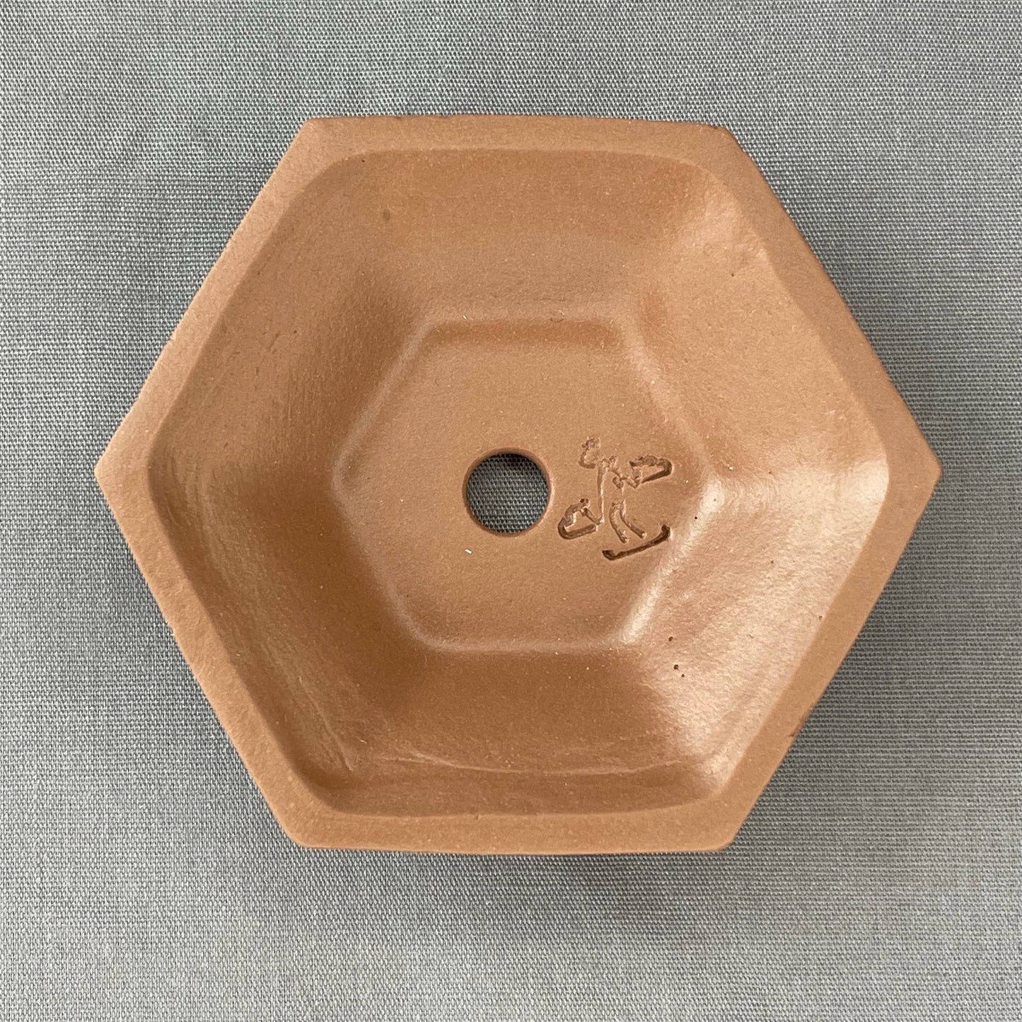 Tiny Shallow Hexagon Mame Bonsai Pot in Chocolate Porcelain, About 2.5 inches wide
