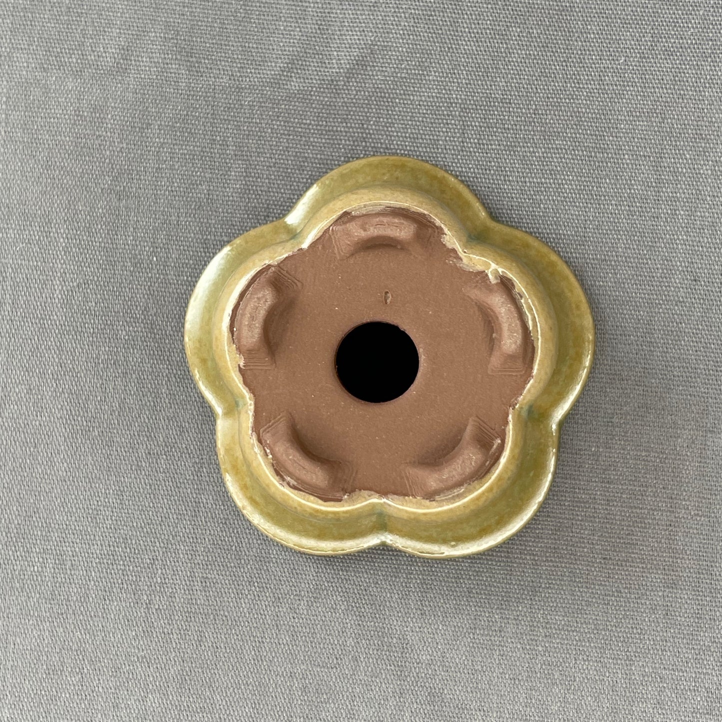 New! Tiny Flower-Shaped Mame Bonsai Pot in Matte Micro Jade, Less than 1.5 inches wide