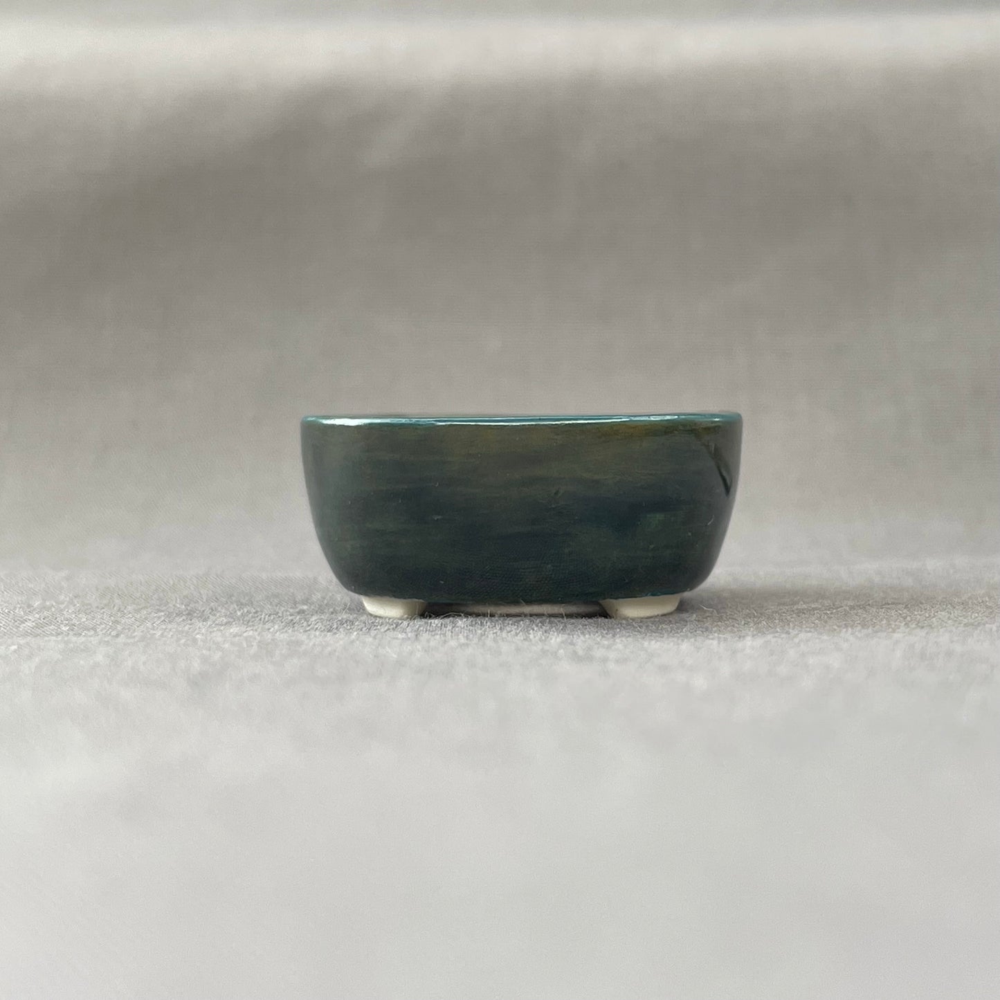 New! Tiny Round Mame Bonsai Pot in Dark Teal Ash, Less than 1.25 inches wide