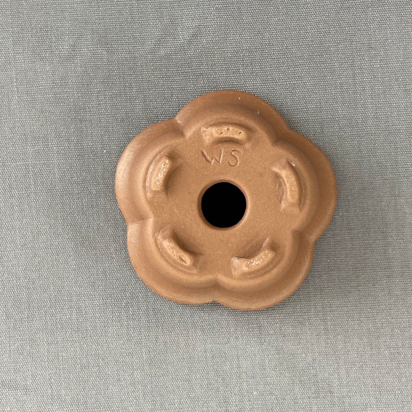 New! Tiny Flower-Shaped Mame Bonsai Pot in Chocolate Porcelain, About 1.5 inches wide