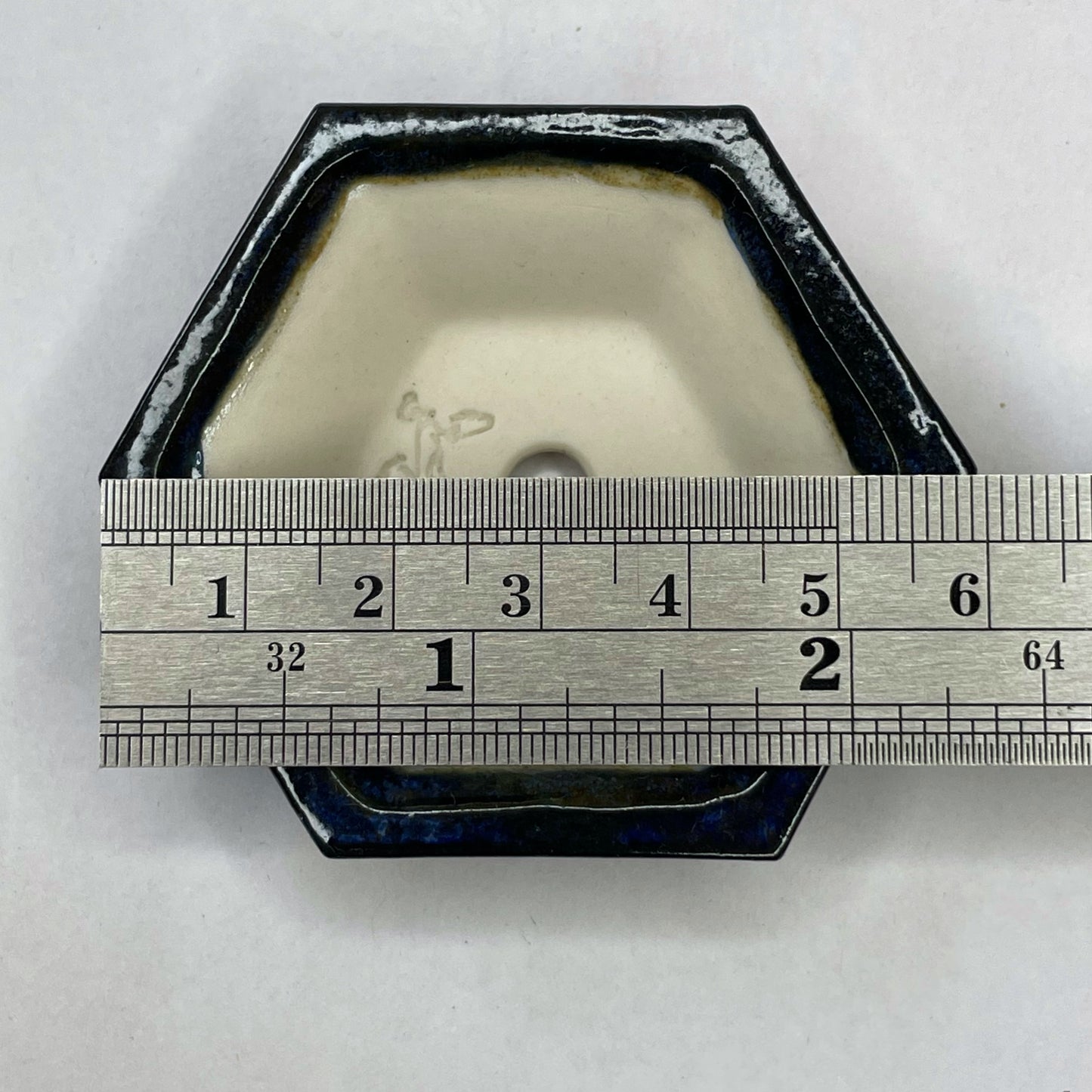 New! Tiny Shallow Hexagon Mame Bonsai Pot in Galaxy Blue, Less than 2.5 inches wide