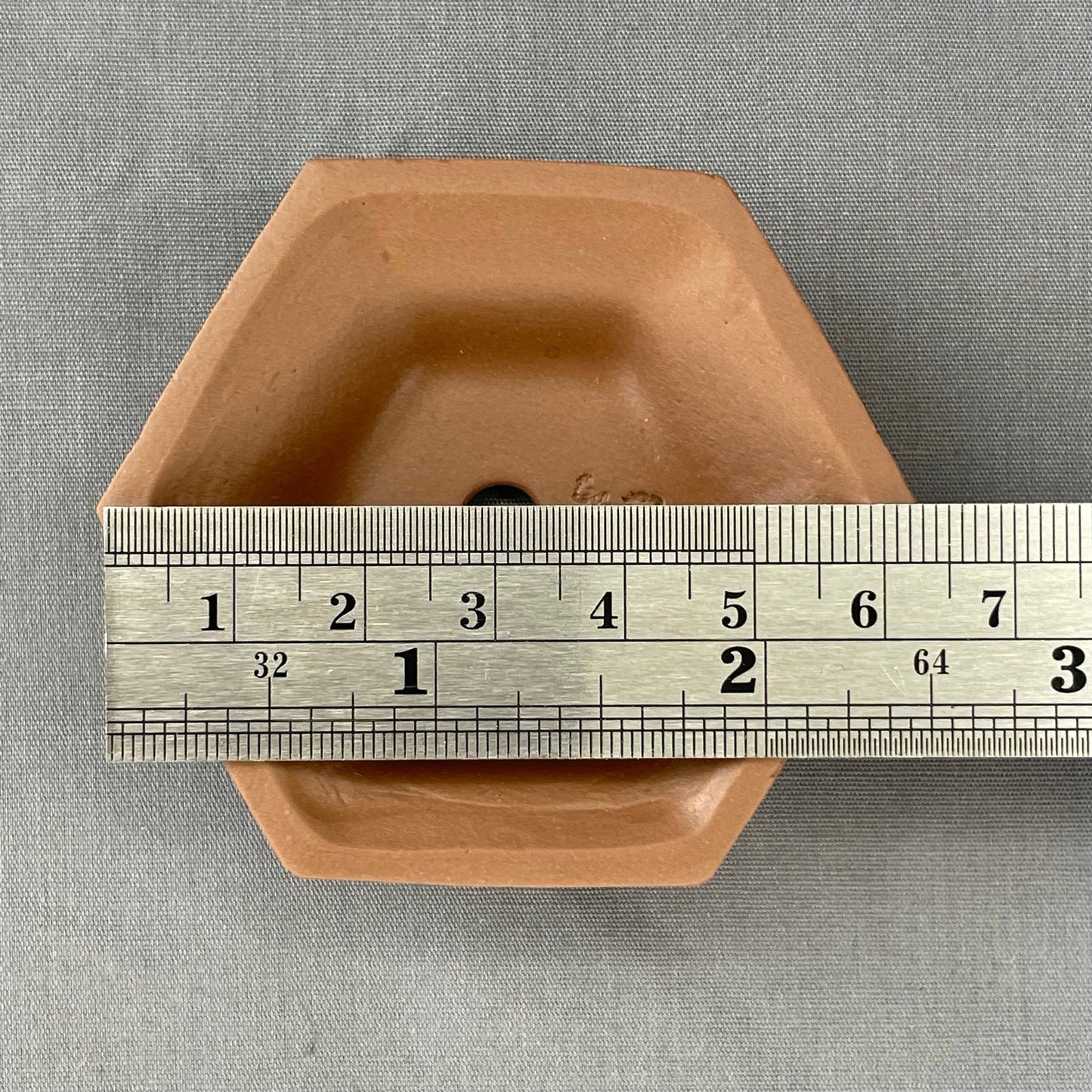 Tiny Shallow Hexagon Mame Bonsai Pot in Chocolate Porcelain, About 2.5 inches wide