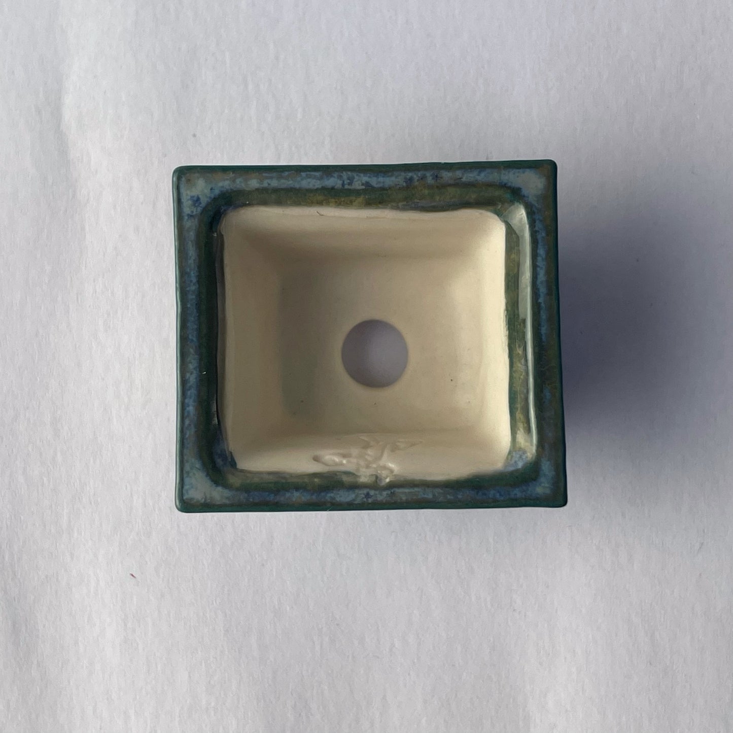 New! Tiny Embossed Rectangle Mame Bonsai Pot in Teal Pearl, Less than 1.5 inches long