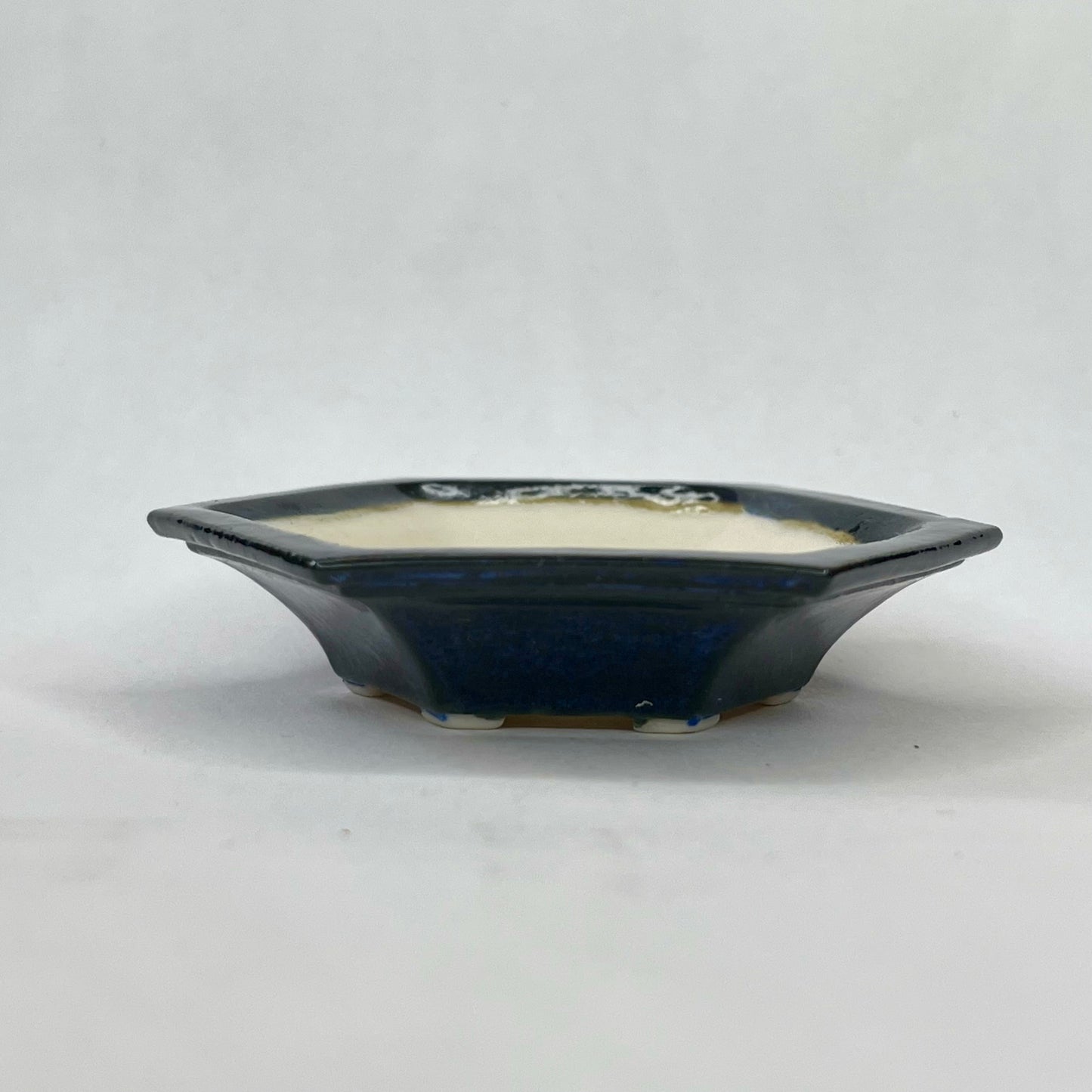 New! Tiny Shallow Hexagon Mame Bonsai Pot in Galaxy Blue, Less than 2.5 inches wide