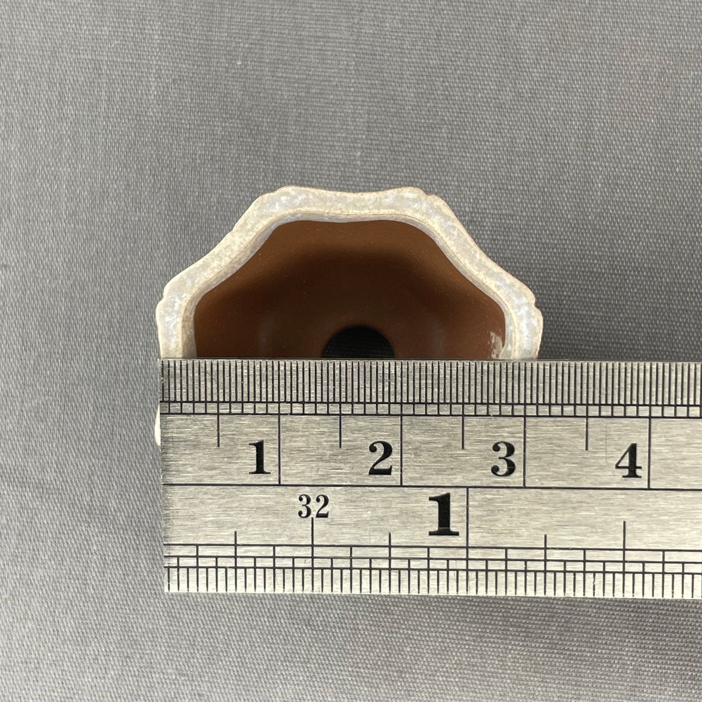 New! Tiny Flower-Shaped Mame Bonsai Pot in Matte Micro Pearl, Less than 1.25 inches wide