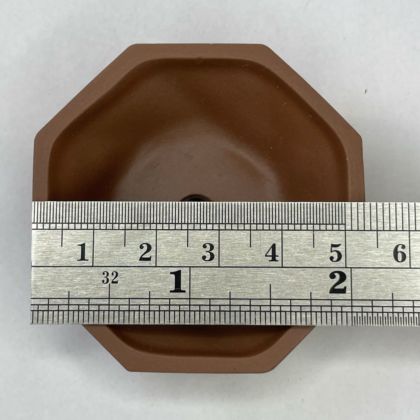 New! Tiny Unglazed Spiral Octagon Mame Bonsai Pot in Chocolate Porcelain, Less than 2.25 inches wide
