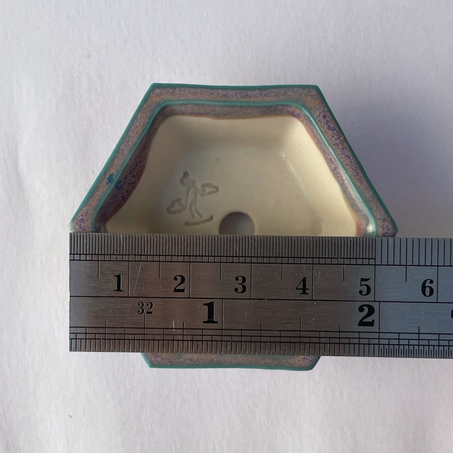 New! Tiny Hexagon Mame Bonsai Pot in Turquoise Purple Aster, Only 2.125 inches wide