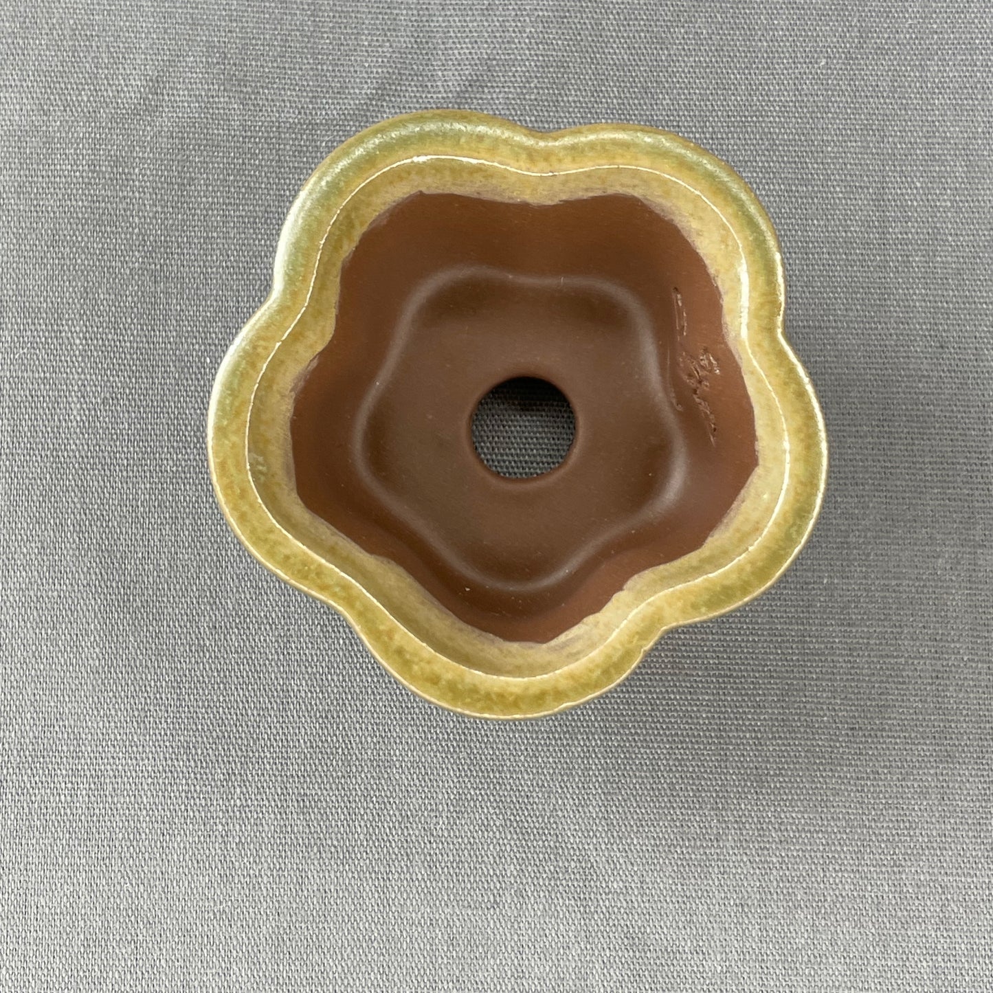 New! Tiny Flower-Shaped Mame Bonsai Pot in Matte Micro Jade, Less than 1.5 inches wide