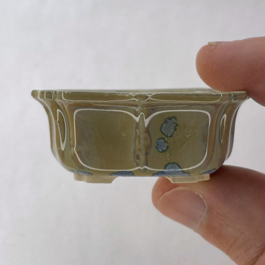 New! Tiny Lotus Mame Bonsai Pot in Blue Snowflake, About 2 inches wide
