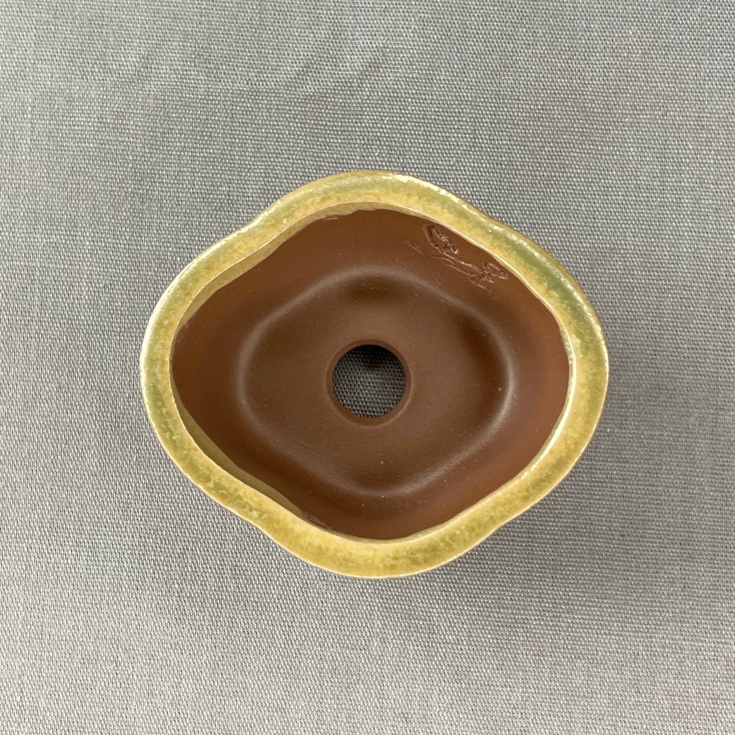 New! Tiny Flared Rounded Oval Mame Bonsai Pot in Matte Micro Jade, Less than 1.5 inches wide
