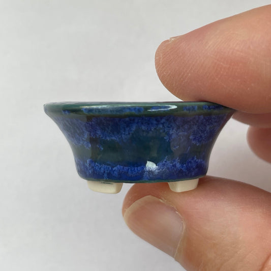 New! Tiny Flared Round Mame Bonsai Pot in Teal Blue Surf, Less than 1.5 inches wide