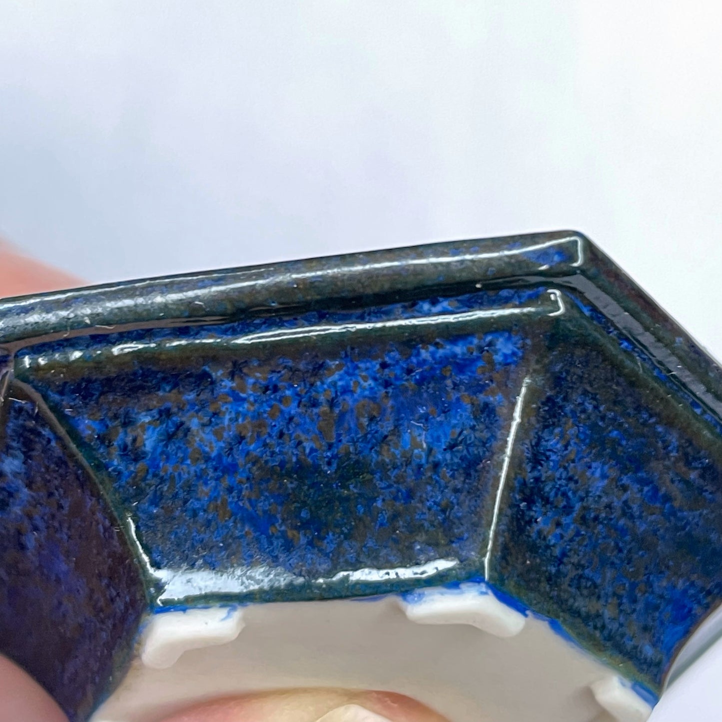 New! Tiny Shallow Hexagon Mame Bonsai Pot in Galaxy Blue, Less than 2.5 inches wide