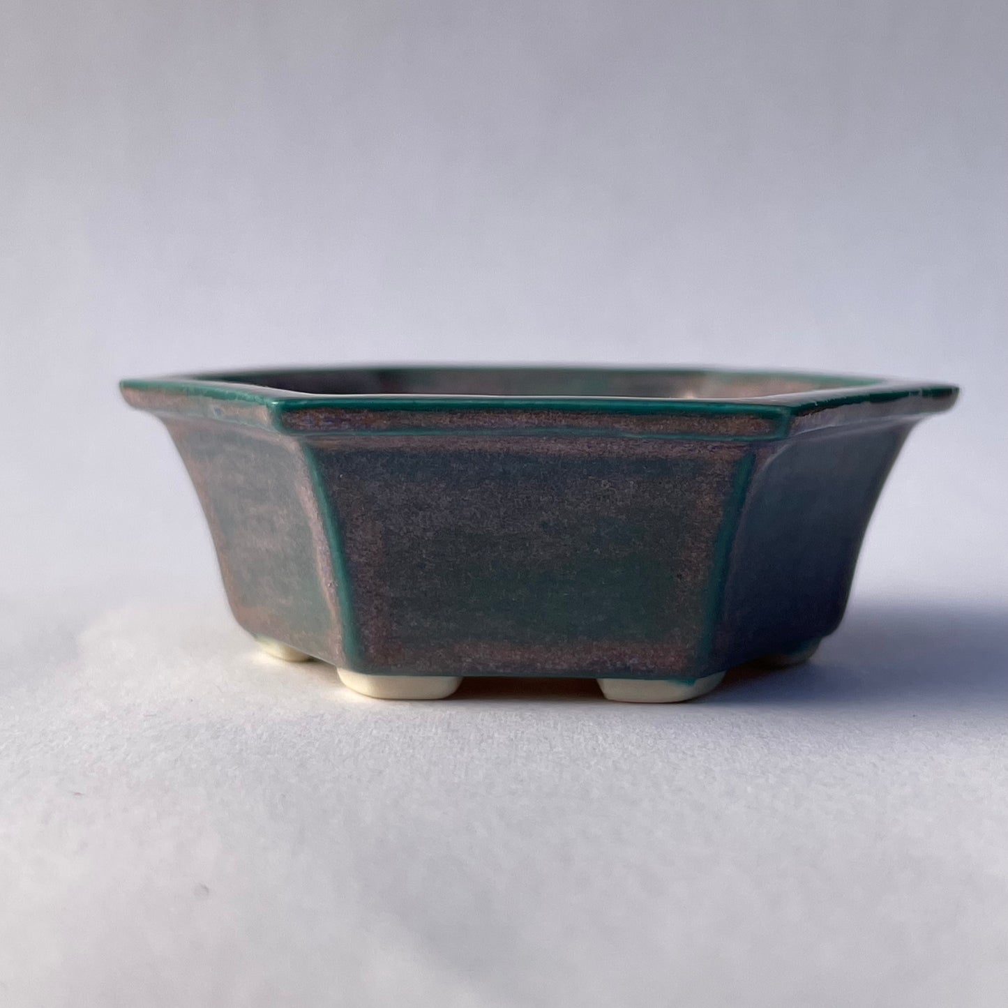 New! Tiny Hexagon Mame Bonsai Pot in Turquoise Purple Aster, Only 2.125 inches wide