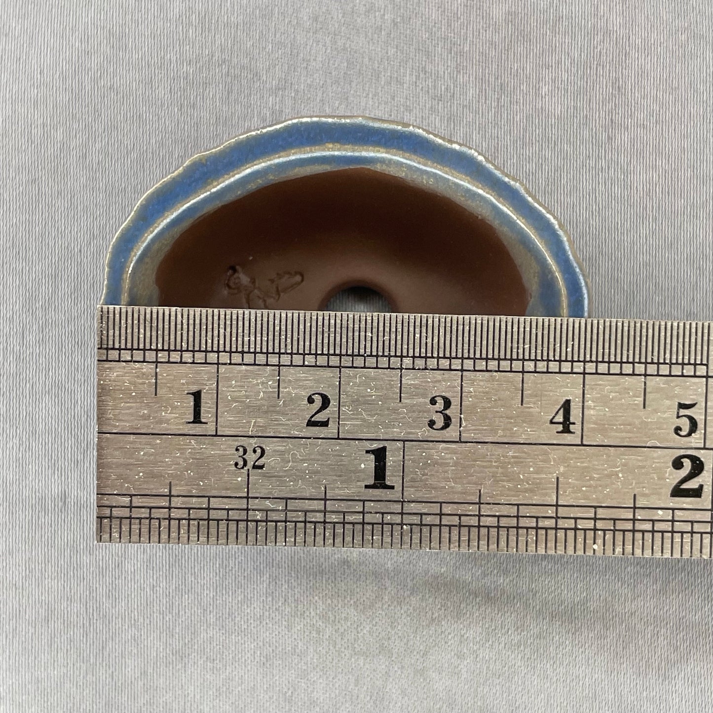 New! Tiny Scalloped Oval Mame Bonsai Pot in Denim Chocolate, Only 1.5 inches long
