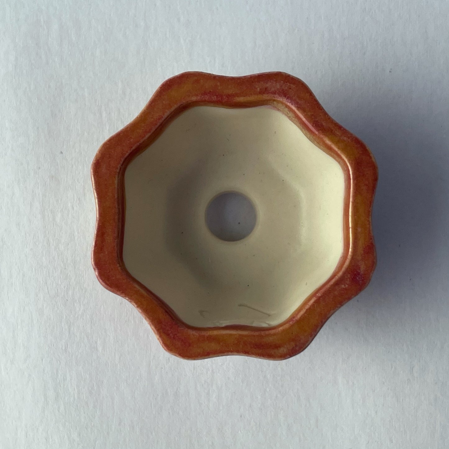 Tiny Flower-Shaped Mame Bonsai Pot in Rose Opal Lustre, Less than 1.5 inches wide
