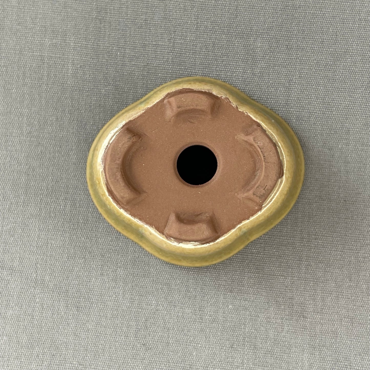 New! Tiny Flared Rounded Oval Mame Bonsai Pot in Matte Micro Jade, Less than 1.5 inches wide