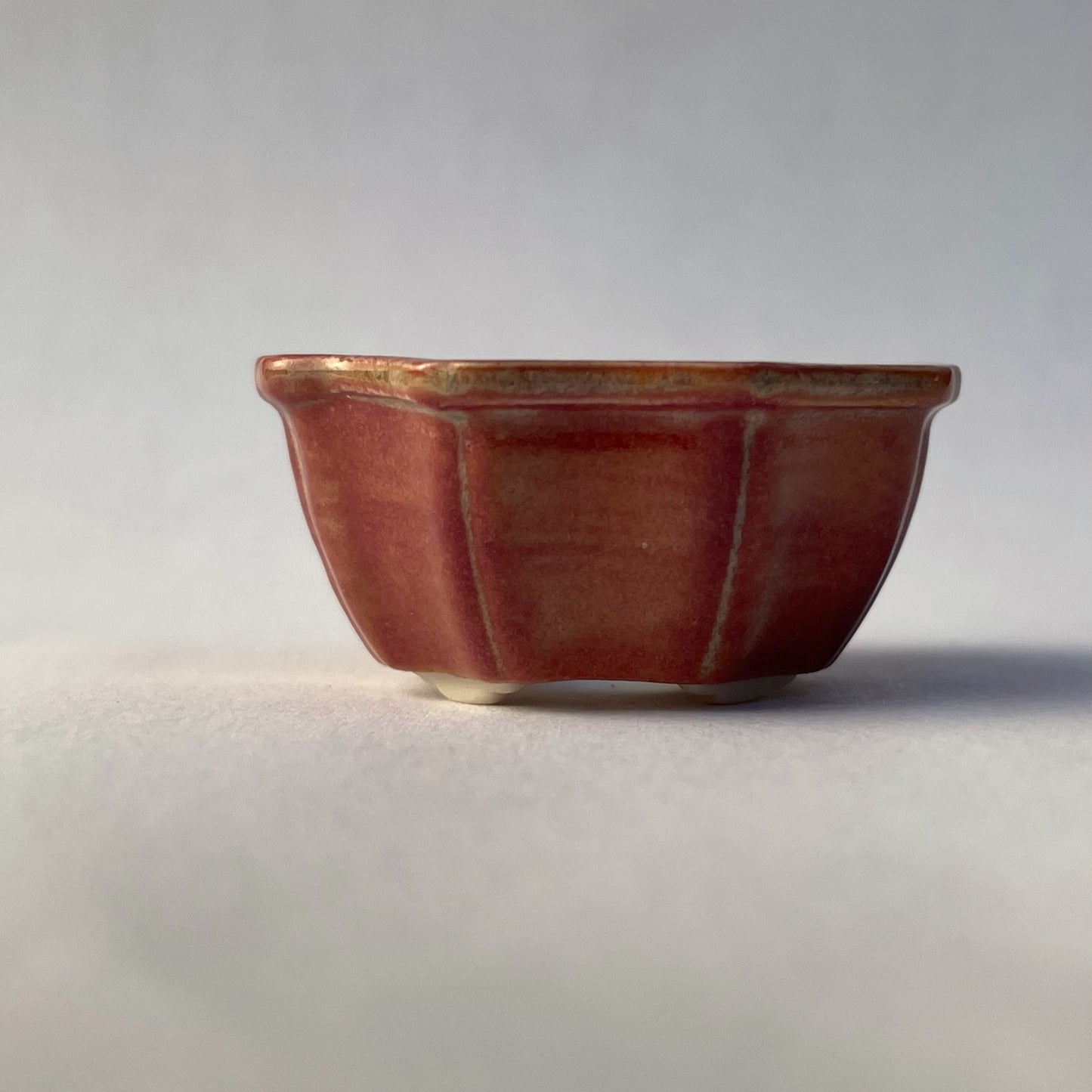Tiny Flower-Shaped Mame Bonsai Pot in Rose Opal Lustre, Less than 1.5 inches wide