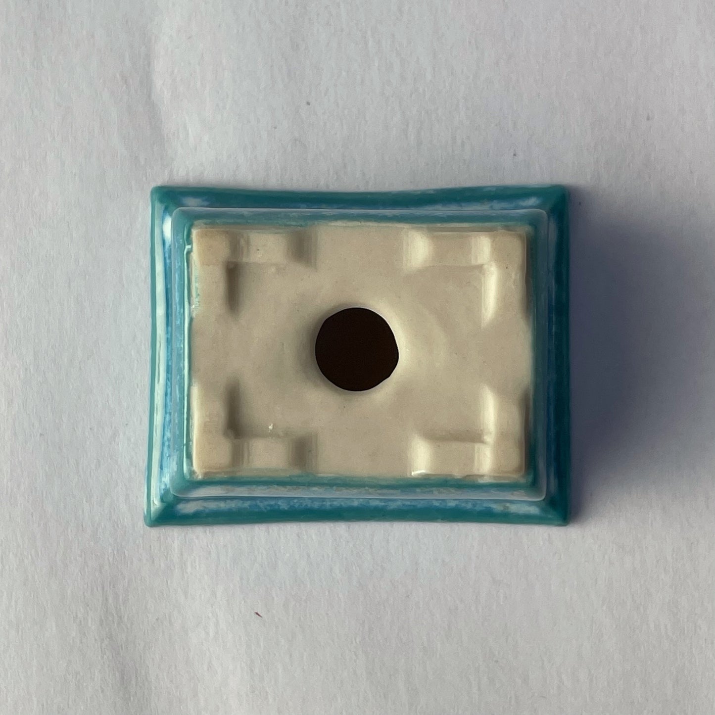 New! Tiny Rectangle Mame Bonsai Pot in Turquoise Pearl, Less than 1.5 inches long