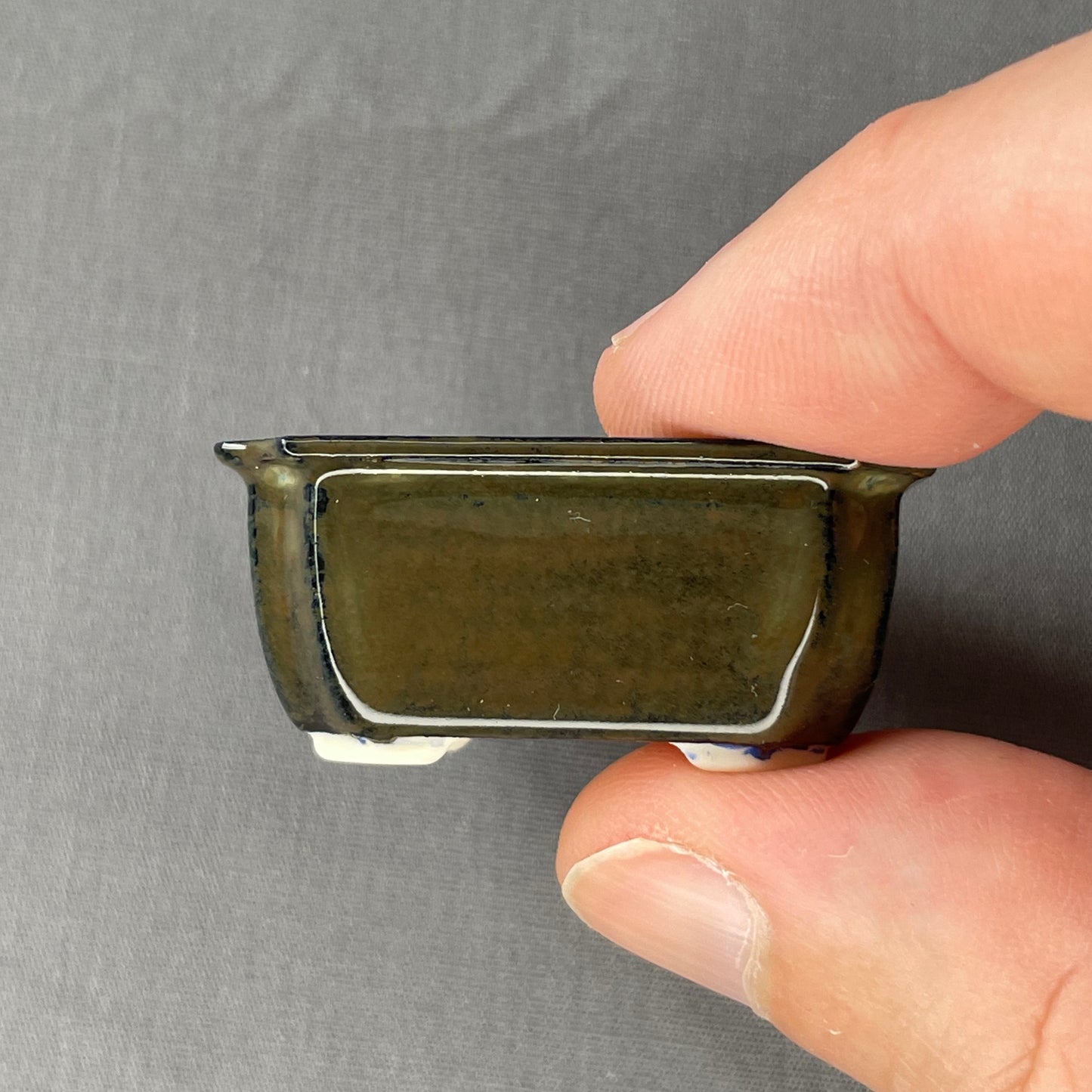 New! Tiny Rectangle Mame Bonsai Pot in Dark Lustre, About 1.5 inches long