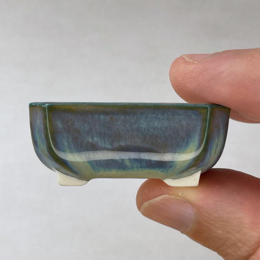 New! Modern Rectangle Mame Bonsai Pot in Dark Oyster, About 1.75 inches wide