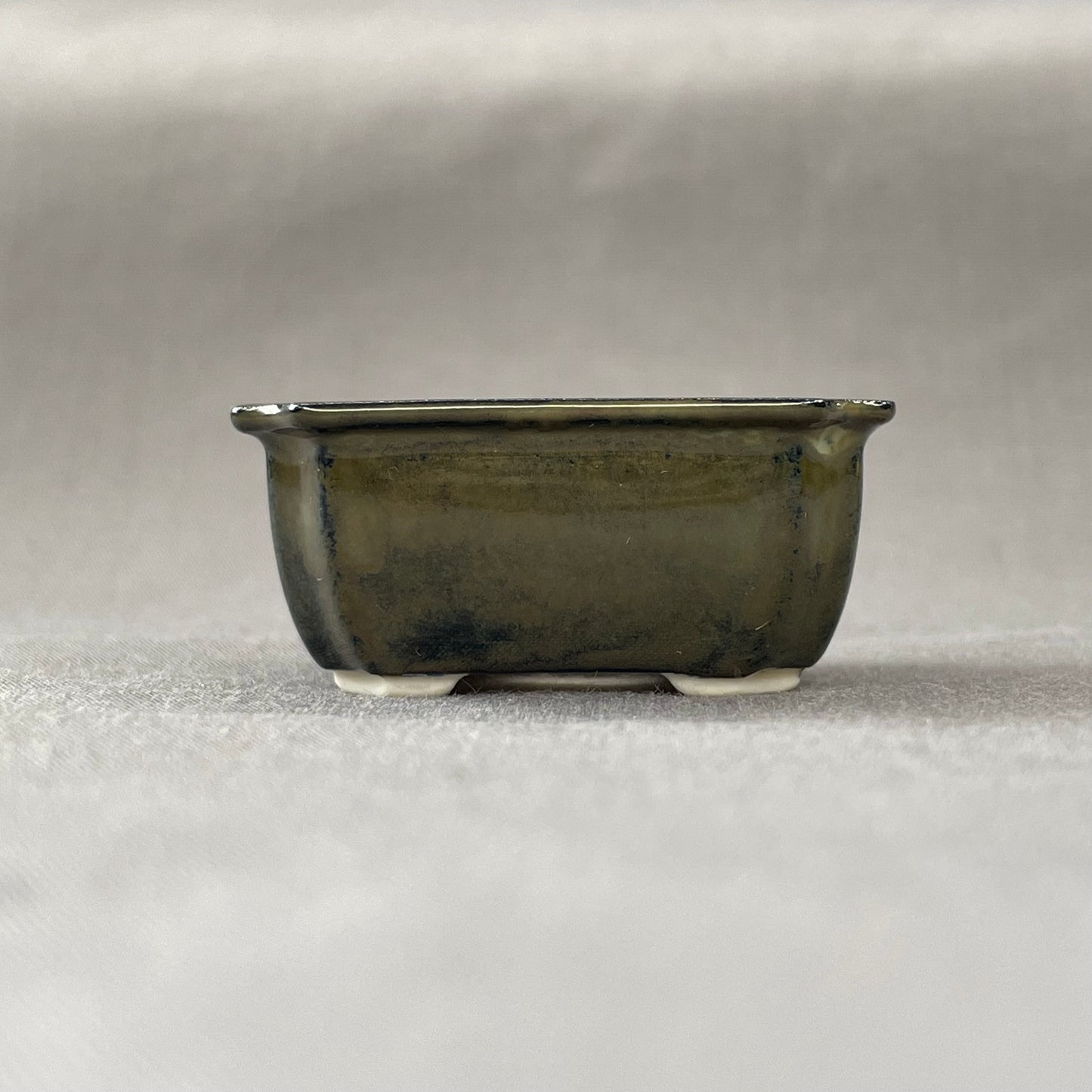 New! Tiny Rectangle Mame Bonsai Pot in Dark Lustre, About 1.5 inches long