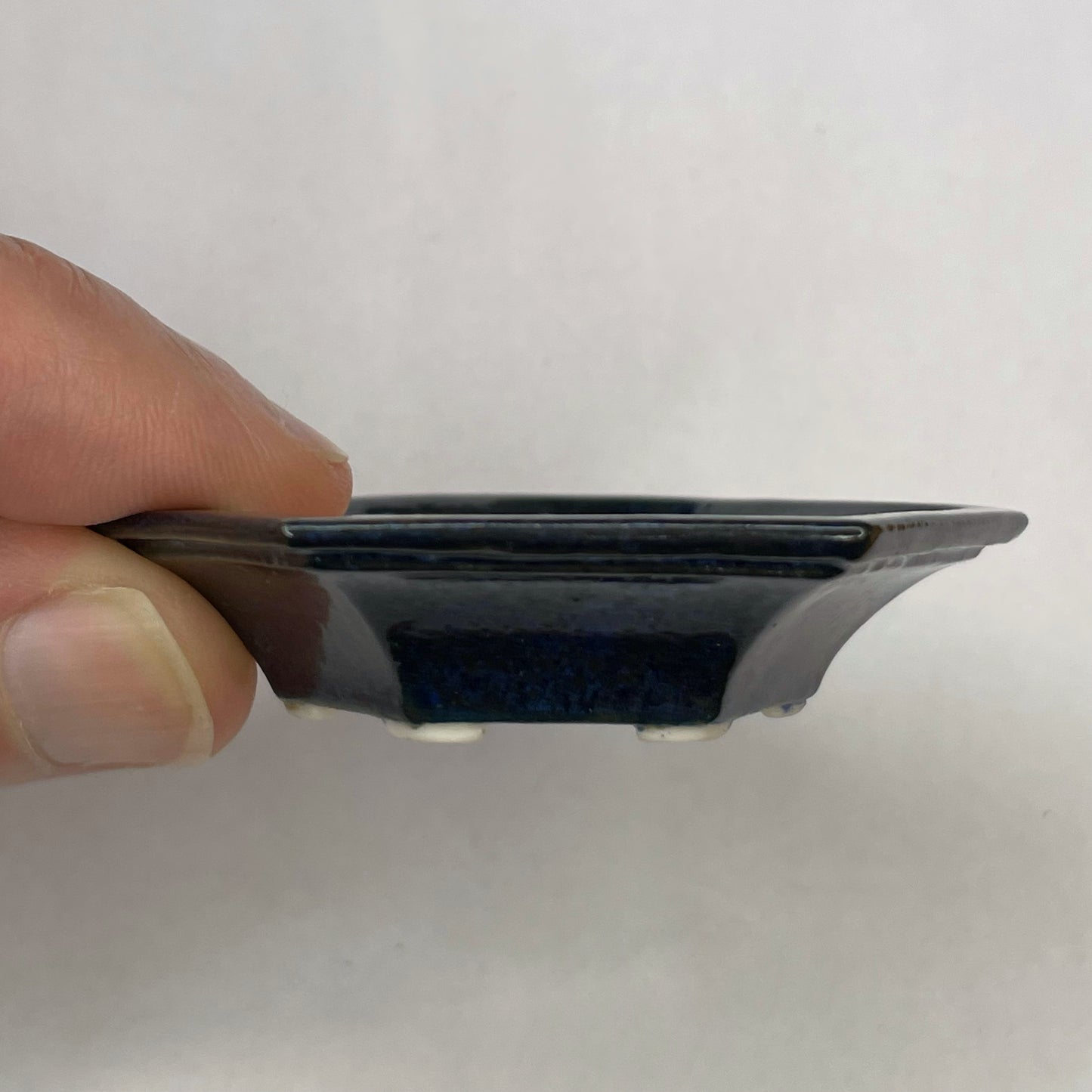 New! Tiny Shallow Hexagon Mame Bonsai Pot in Galaxy Blue, Less than 2.5 inches wide