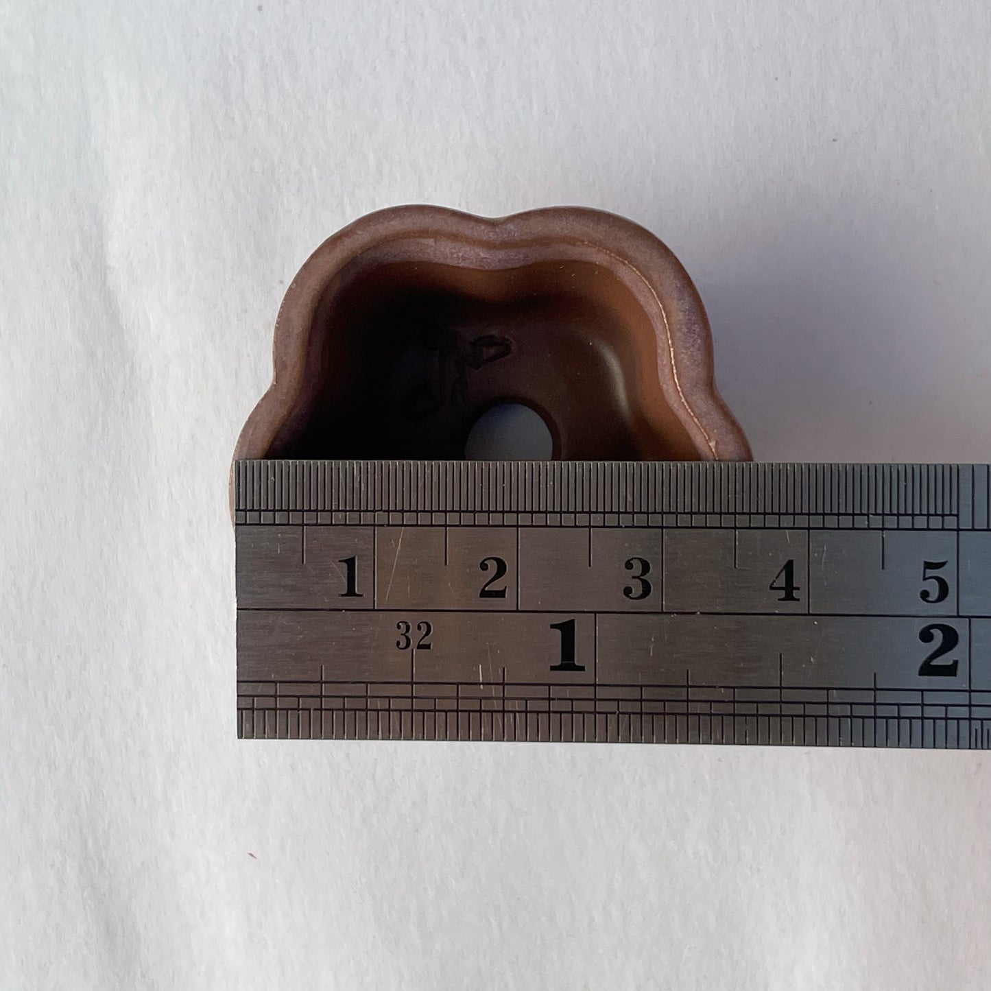 New! Tiny Flower-Shaped Mame Bonsai Pot in Chocolate Purple Aster, Less than 1.5 inches wide