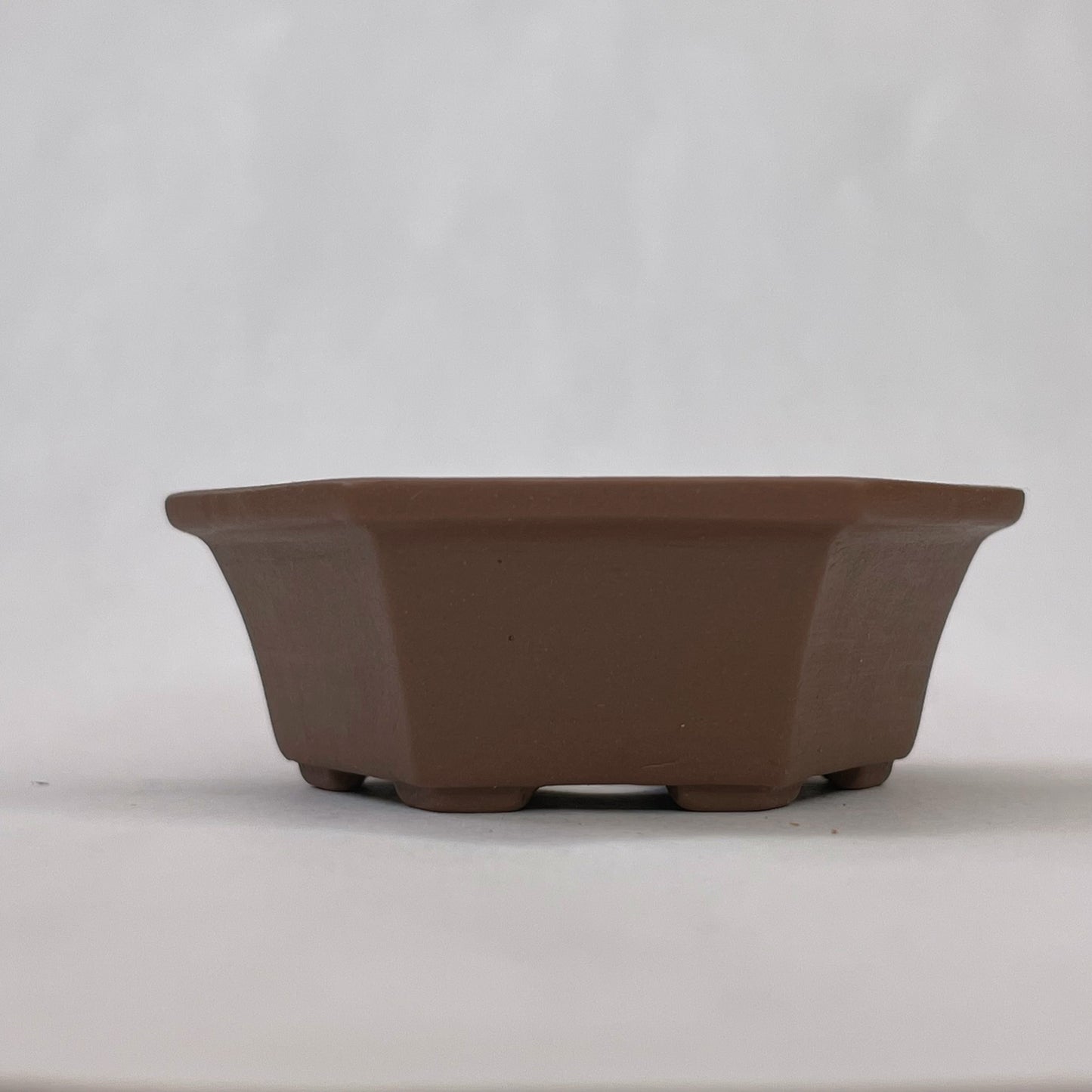 New! Tiny Unglazed Hexagon Mame Bonsai Pot in Chocolate Porcelain, A little over 2 inches wide