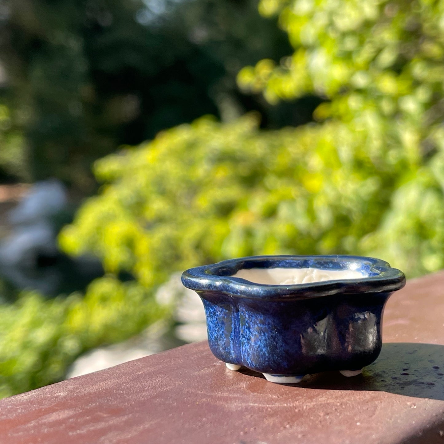 Brand-New! Tiny Flower-Shaped Mame Bonsai Pot in Galaxy Blue, Less than 1.5 inches wide