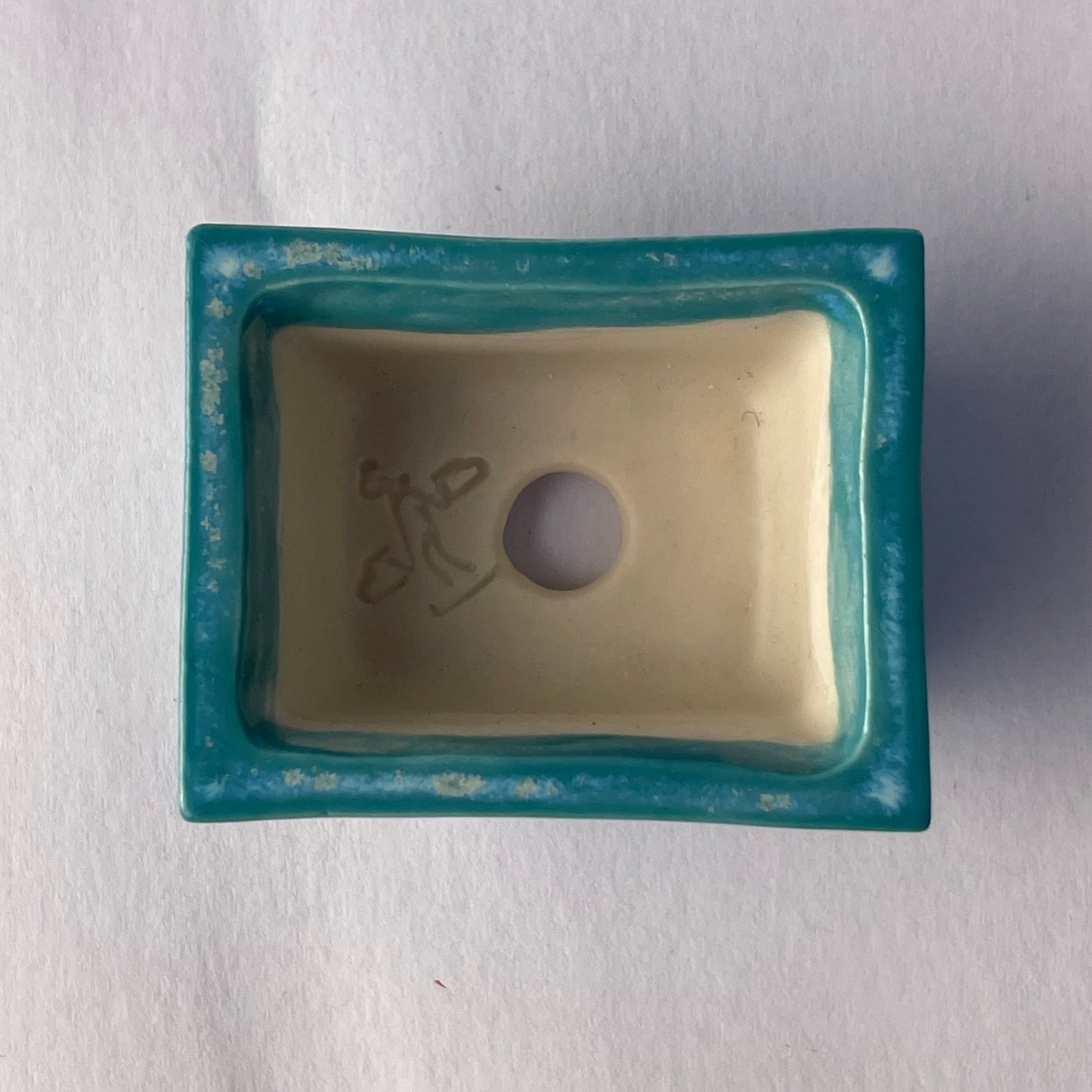 New! Tiny Rectangle Mame Bonsai Pot in Turquoise Pearl, Less than 1.5 inches long