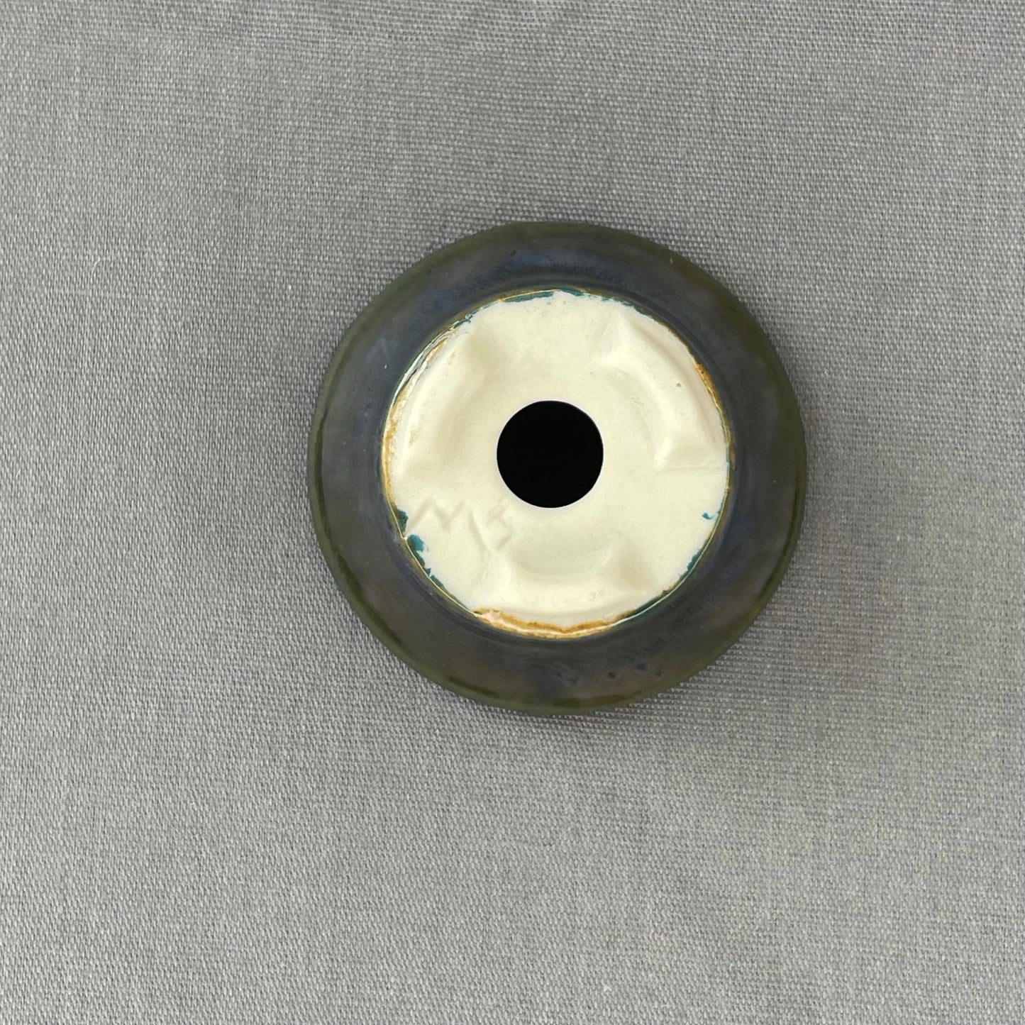 New! Tiny Flared Round Mame Bonsai Pot in Dark Teal Champagne, Less than 1.25 inches wide