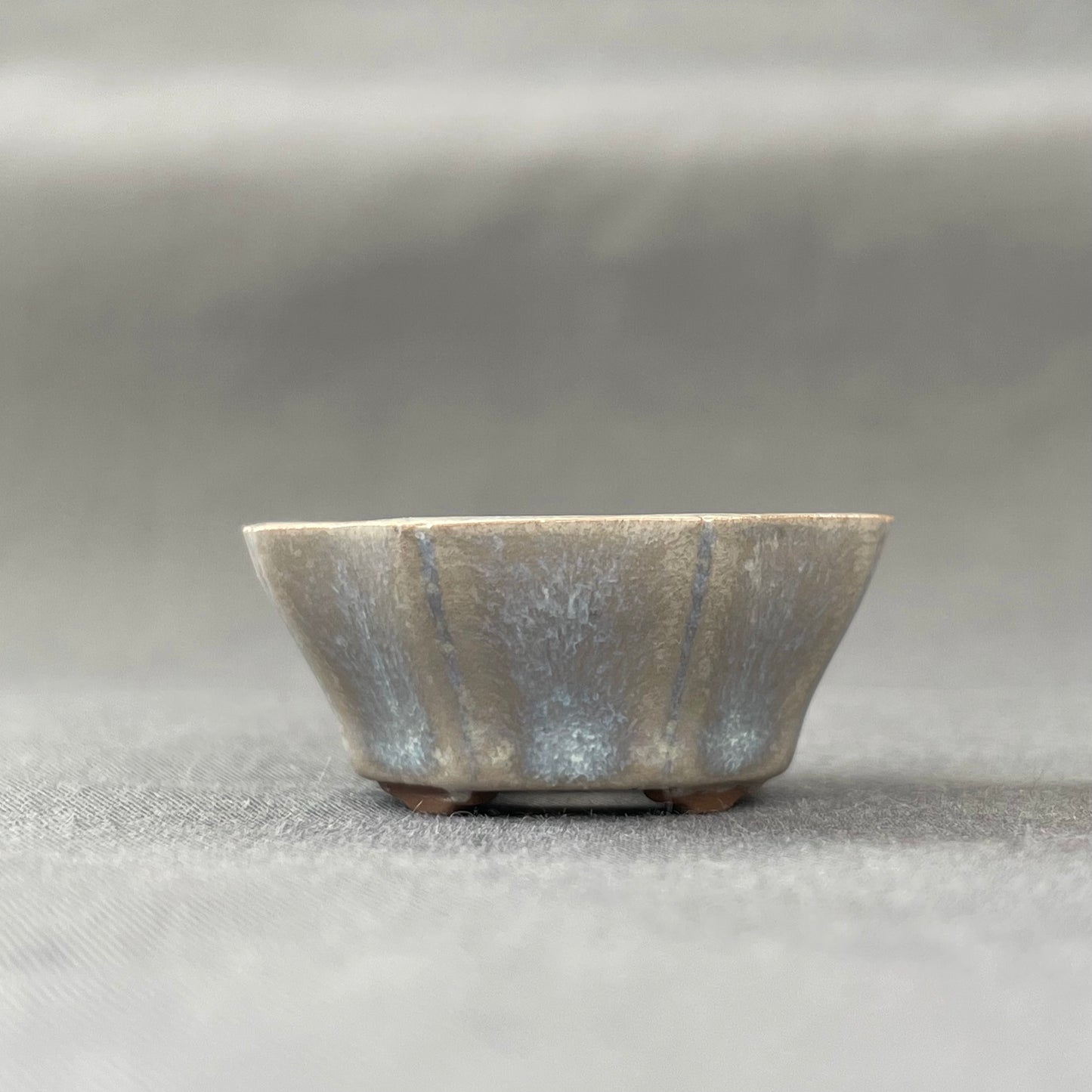 New! Tiny Flower-Shaped Mame Bonsai Pot in Matte Micro Pearl, Less than 1.25 inches wide