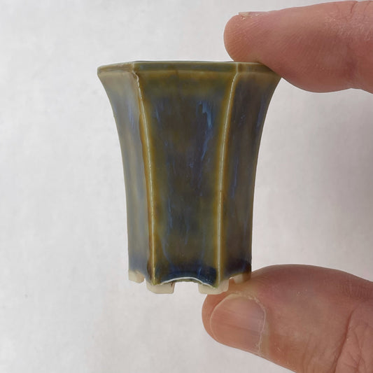 New! Tiny Cascade Mame Bonsai Pot in Blue Jade, Less than 2 inches tall