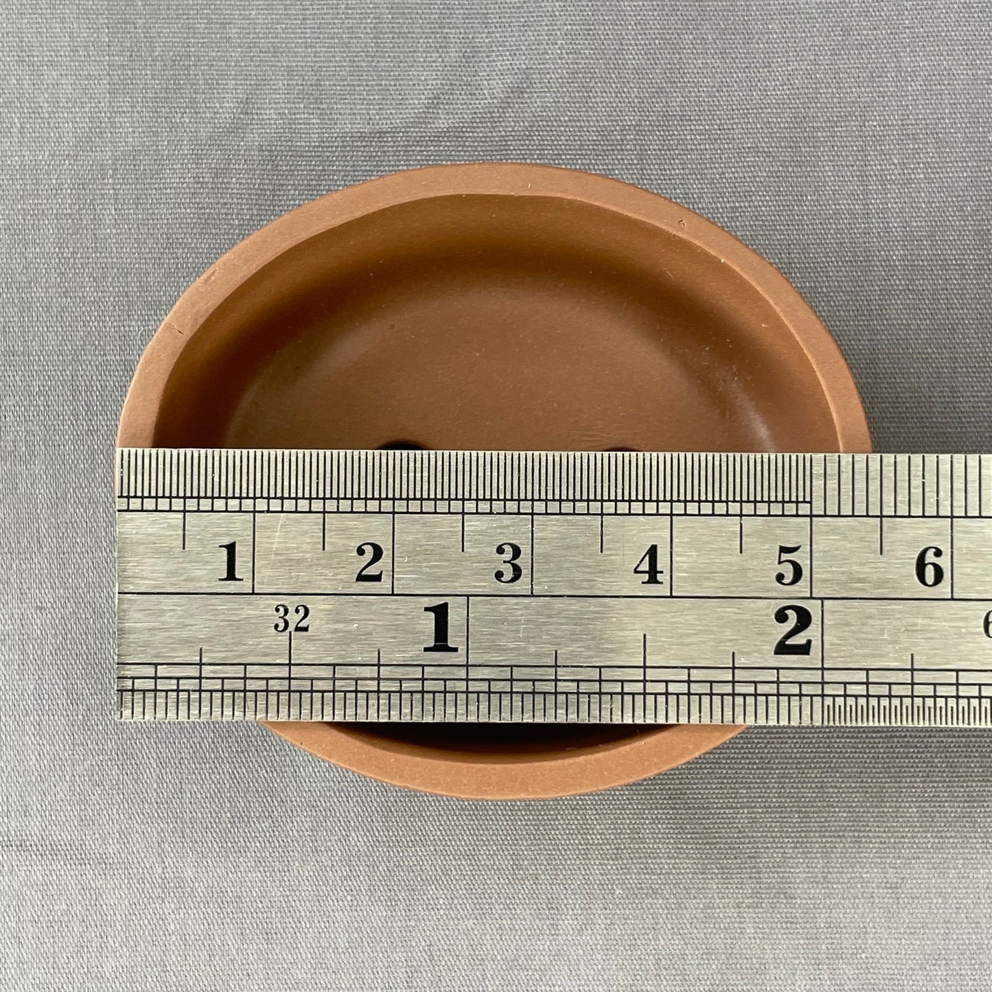 Tiny Shallow Oval Mame Bonsai Pot in Chocolate Porcelain, About 2.25 inches wide