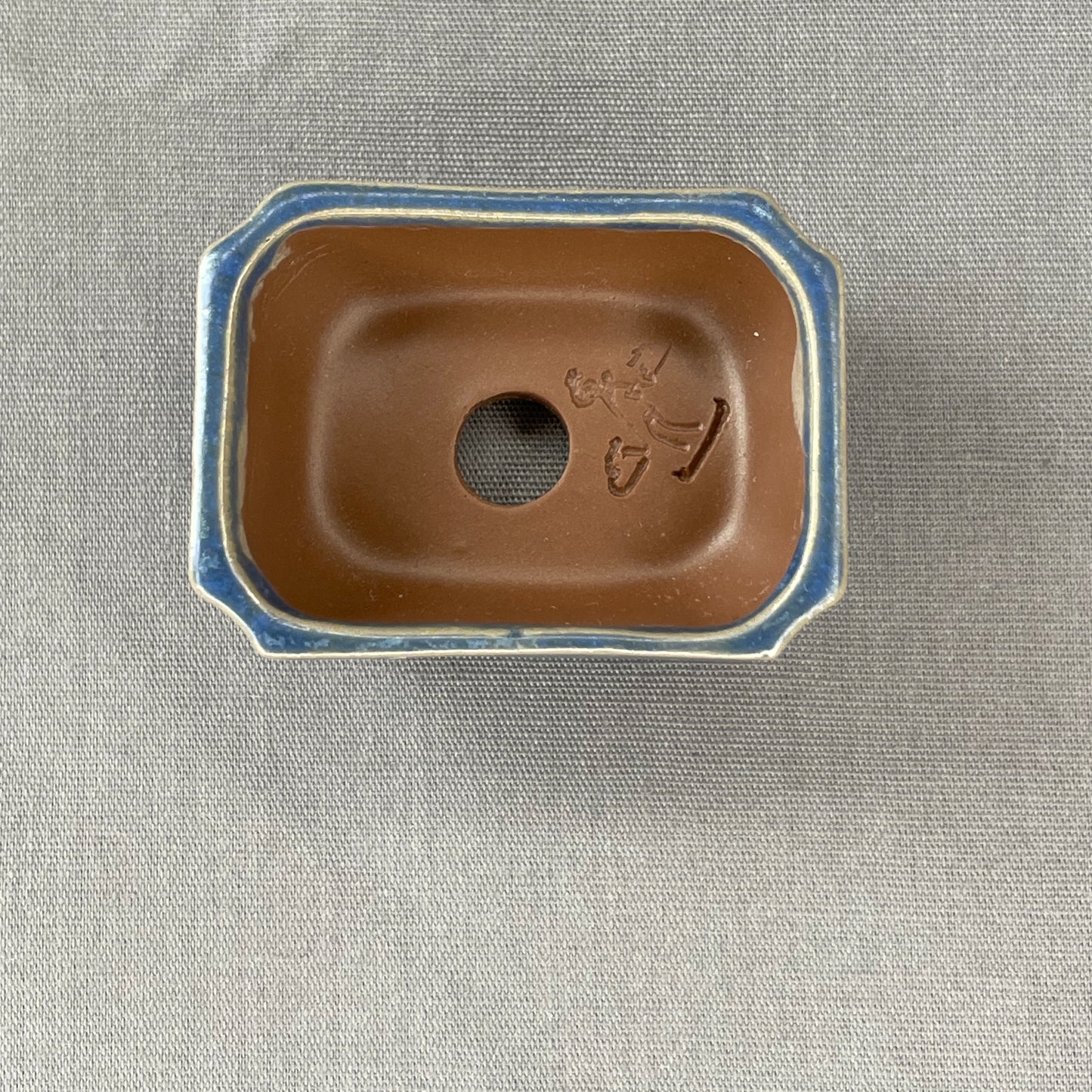 New! Tiny Rectangle Mame Bonsai Pot in Matte Denim, Less than 1.5 inches wide