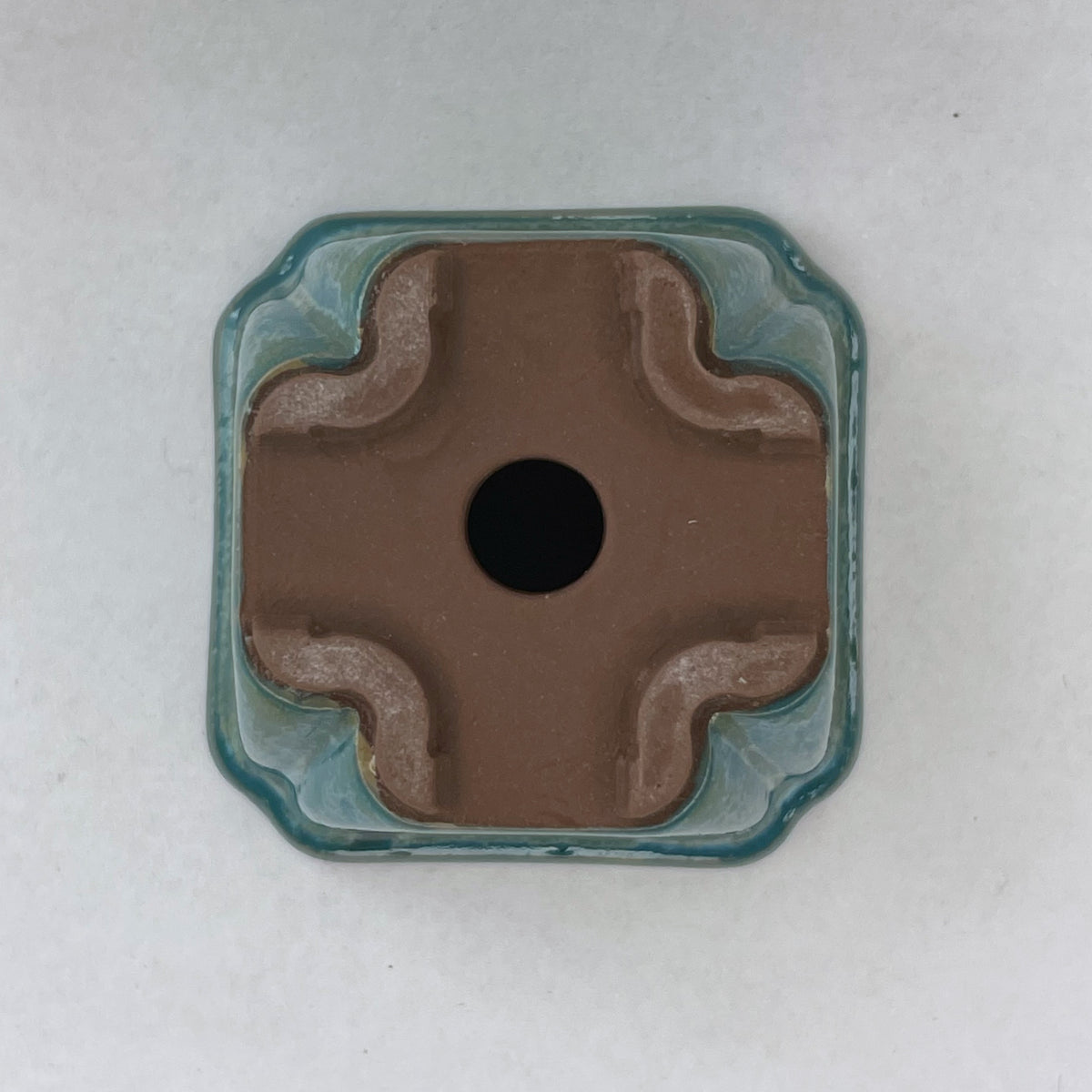 New! Tiny Square Mame Bonsai Pot in Turquoise Jade, About 1.5 inches wide