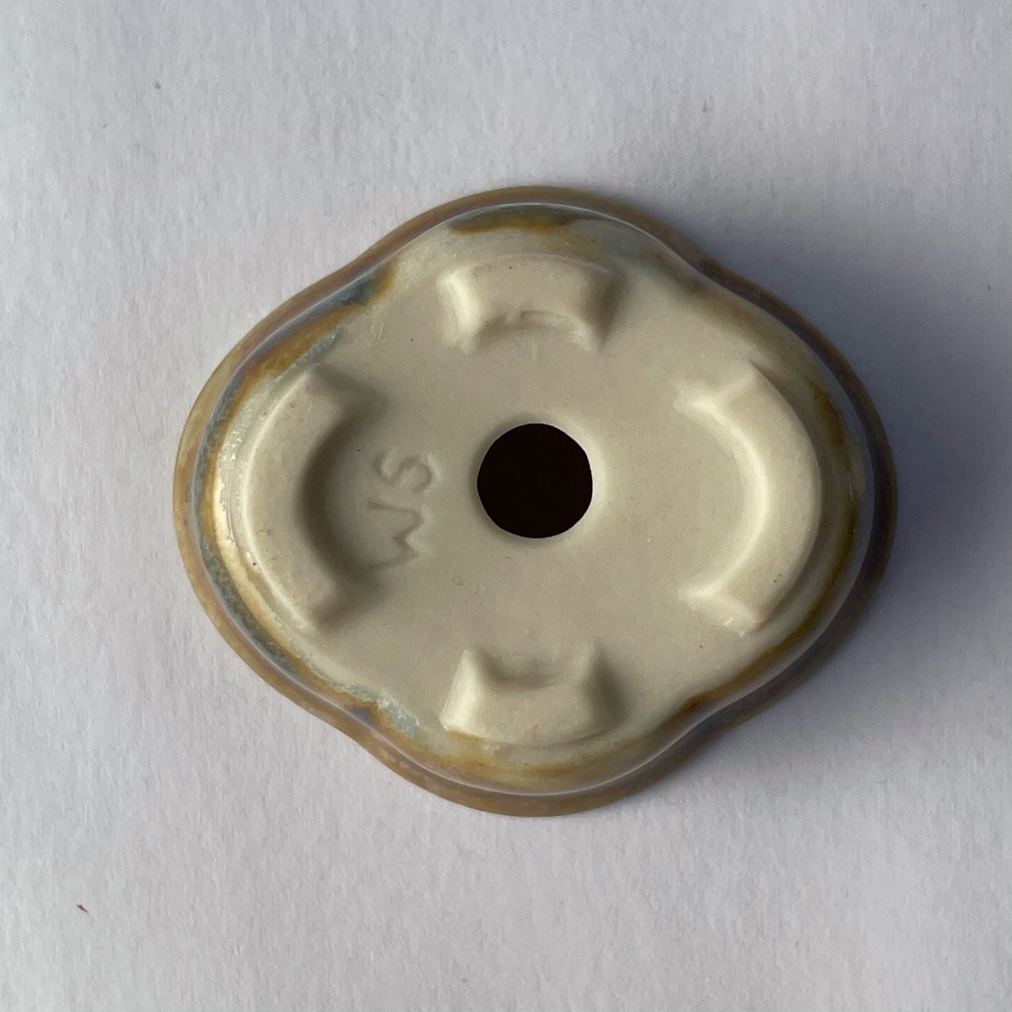 New! Tiny Rounded Oval Mame Bonsai Pot in Monet Champagne, About 1.5 inches long