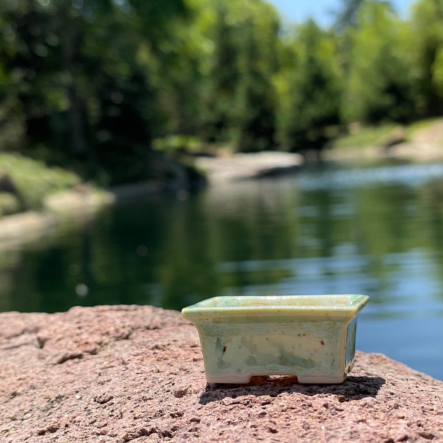 New! Tiny Rectangle Mame Bonsai Pot in Mint Chip, Only 1.5 inches long