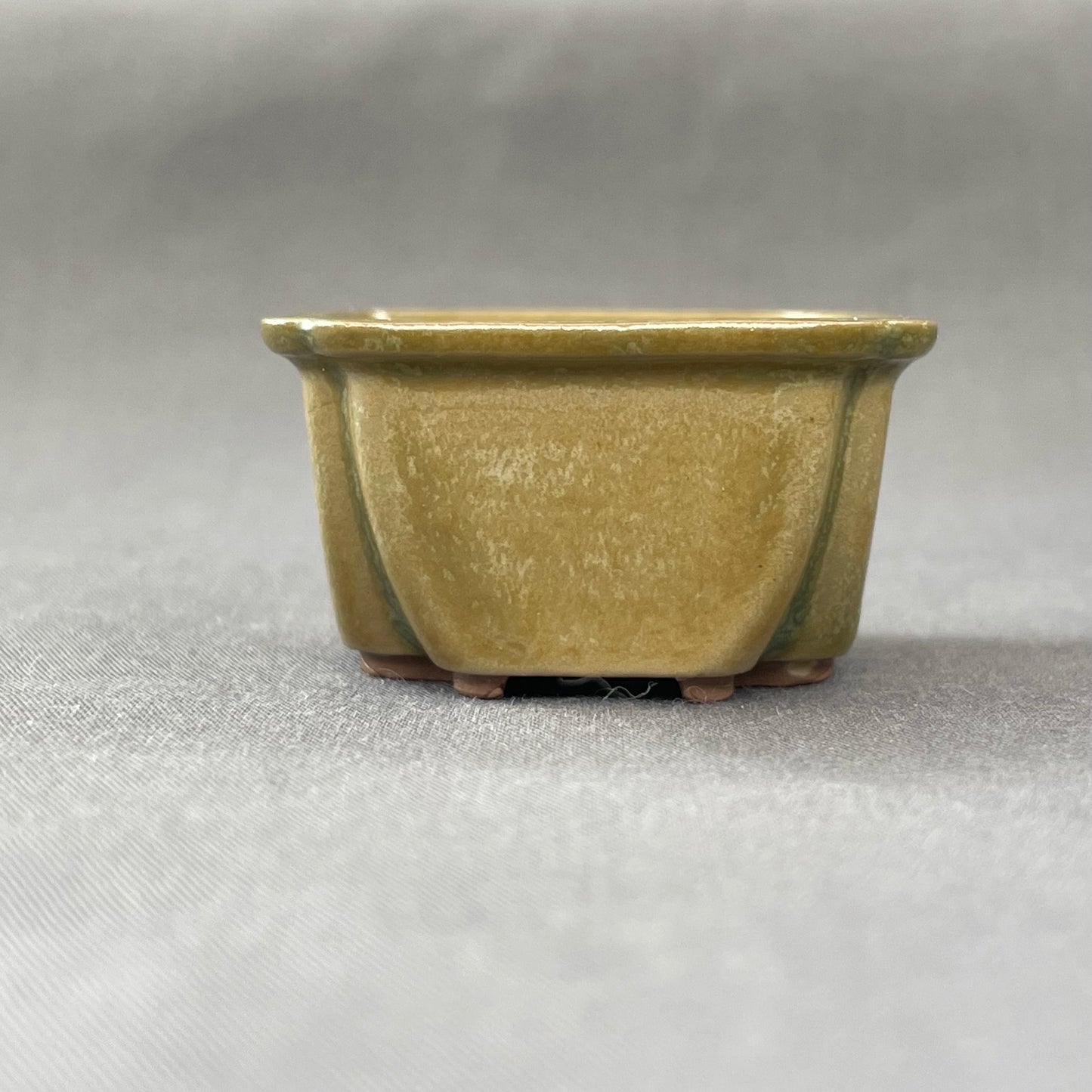New! Tiny Square Mame Bonsai Pot in Matte Micro Jade, About 1.5 inches wide